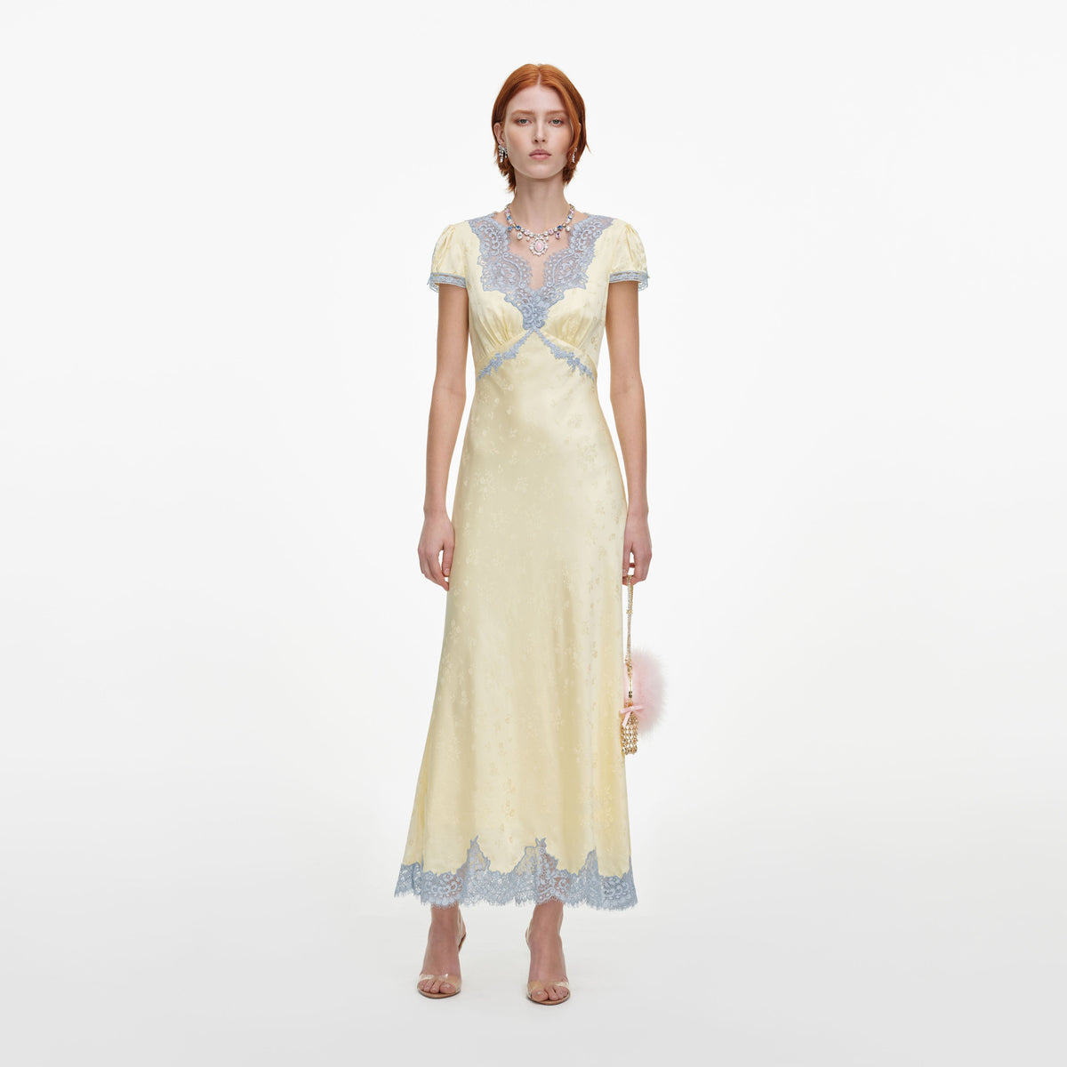 Yellow Viscose Lace Midi Dress