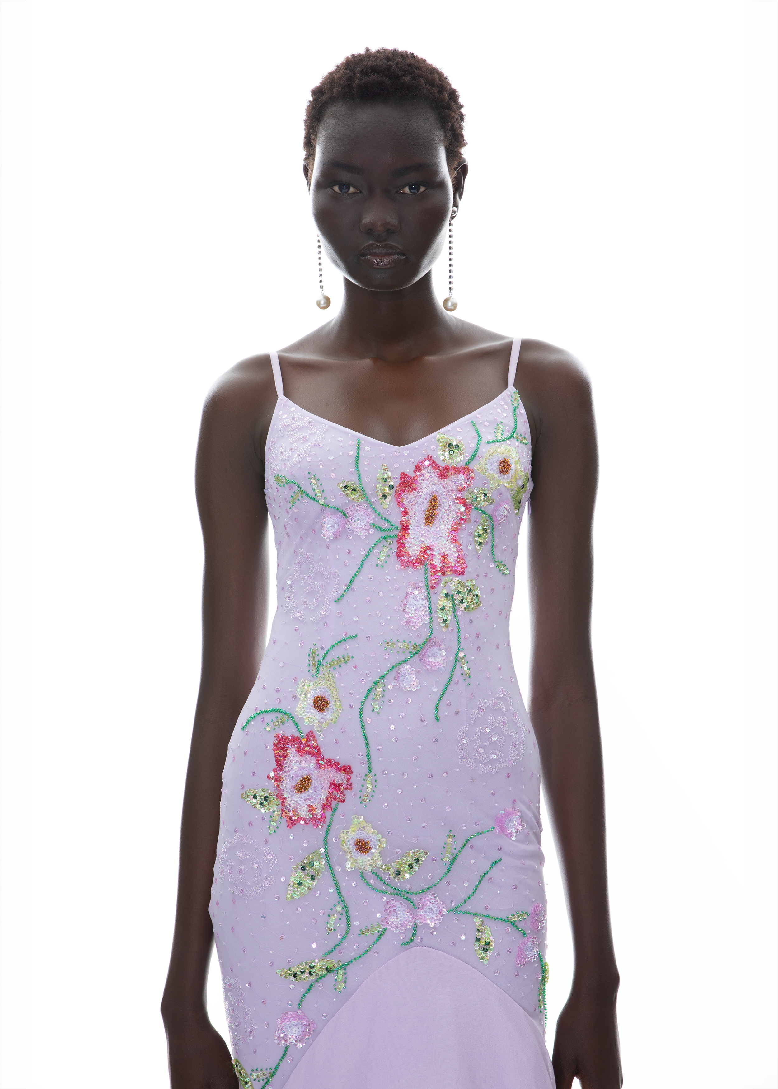 The Enchanted Moonelle Gown | Lavender Silk Hand-Beaded Evening Dress