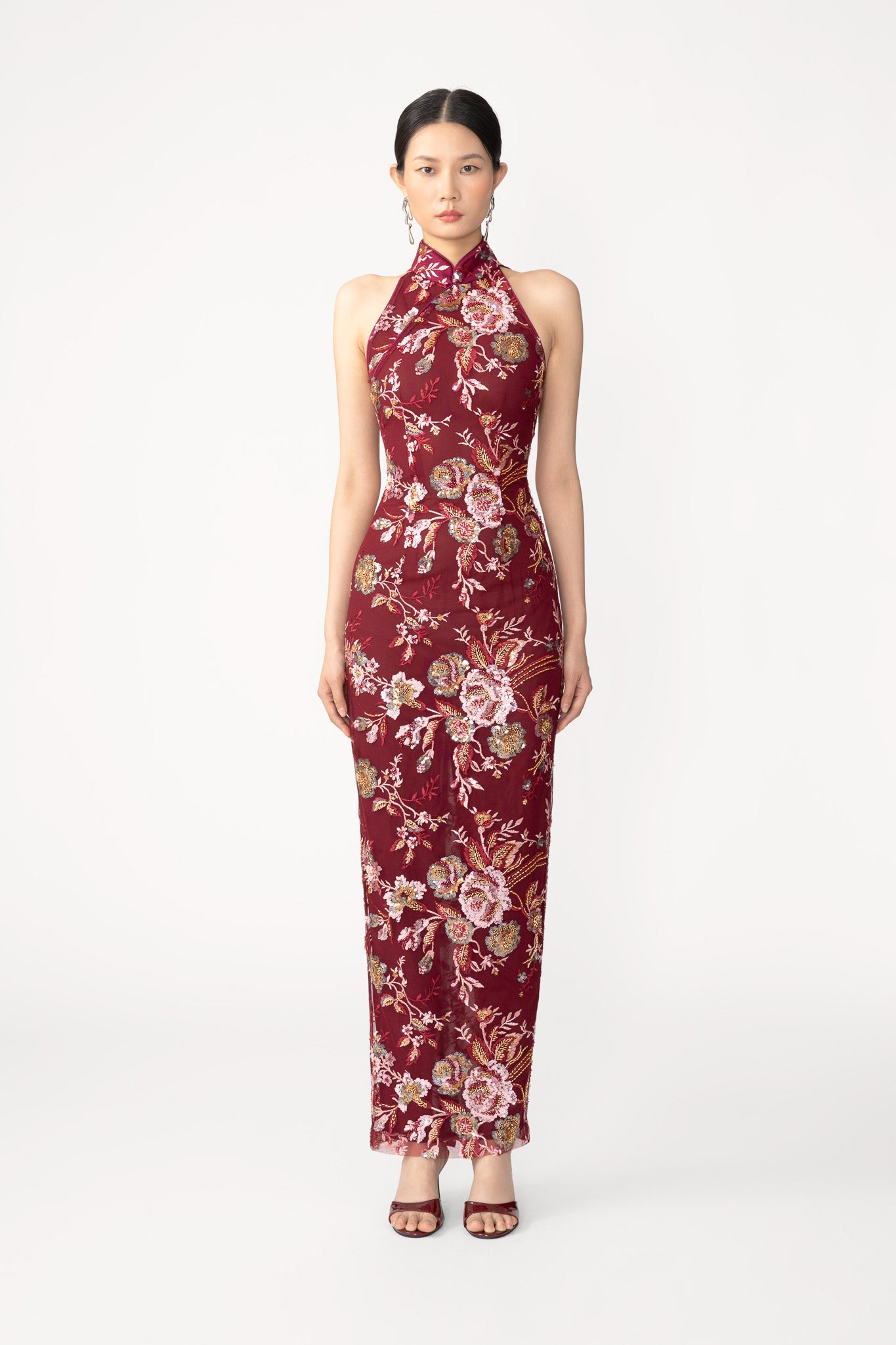Audra Embroidered Maxi Dress - Oxblood