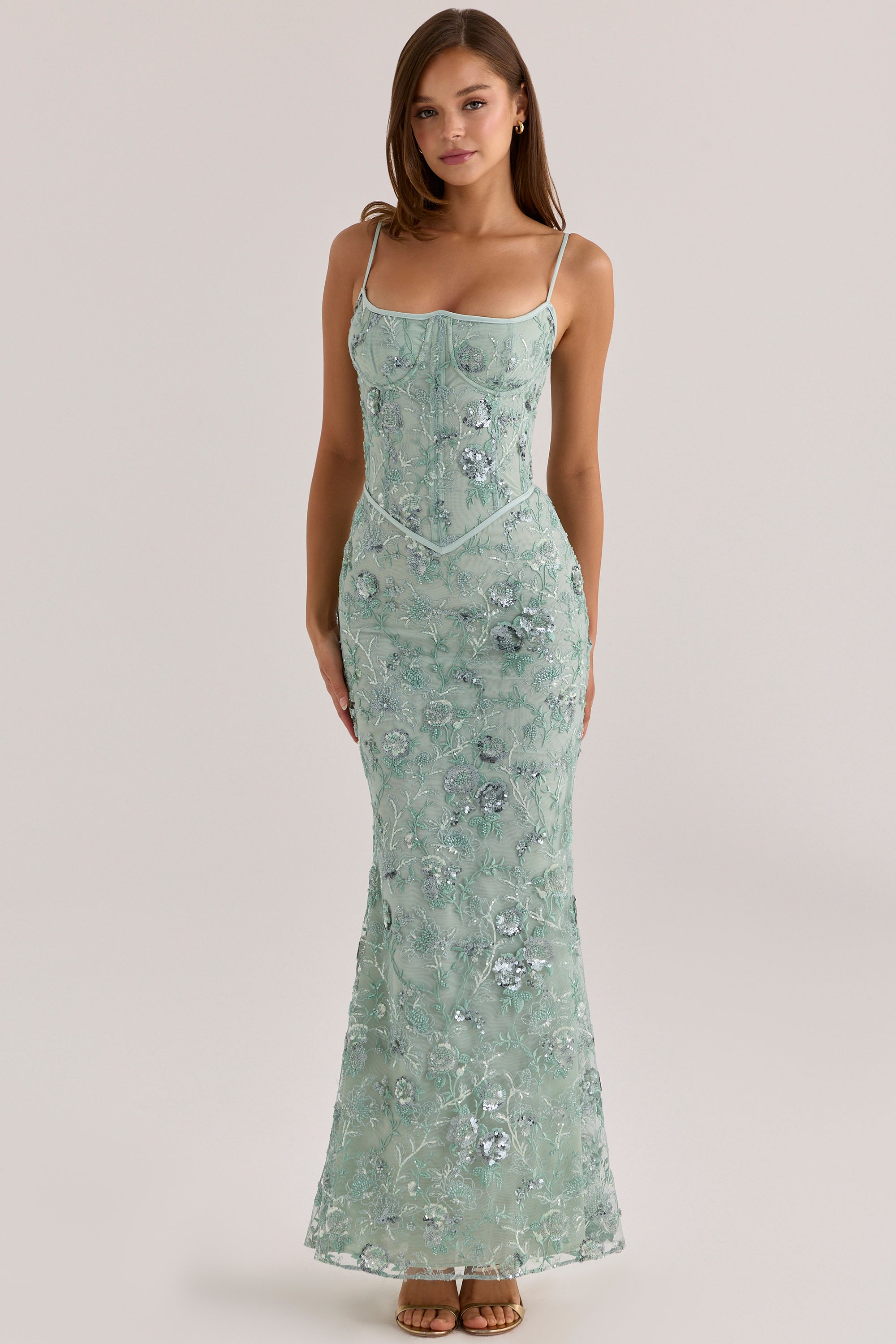 Naima Jade Hand Beaded Embellished Corset Maxi Dress