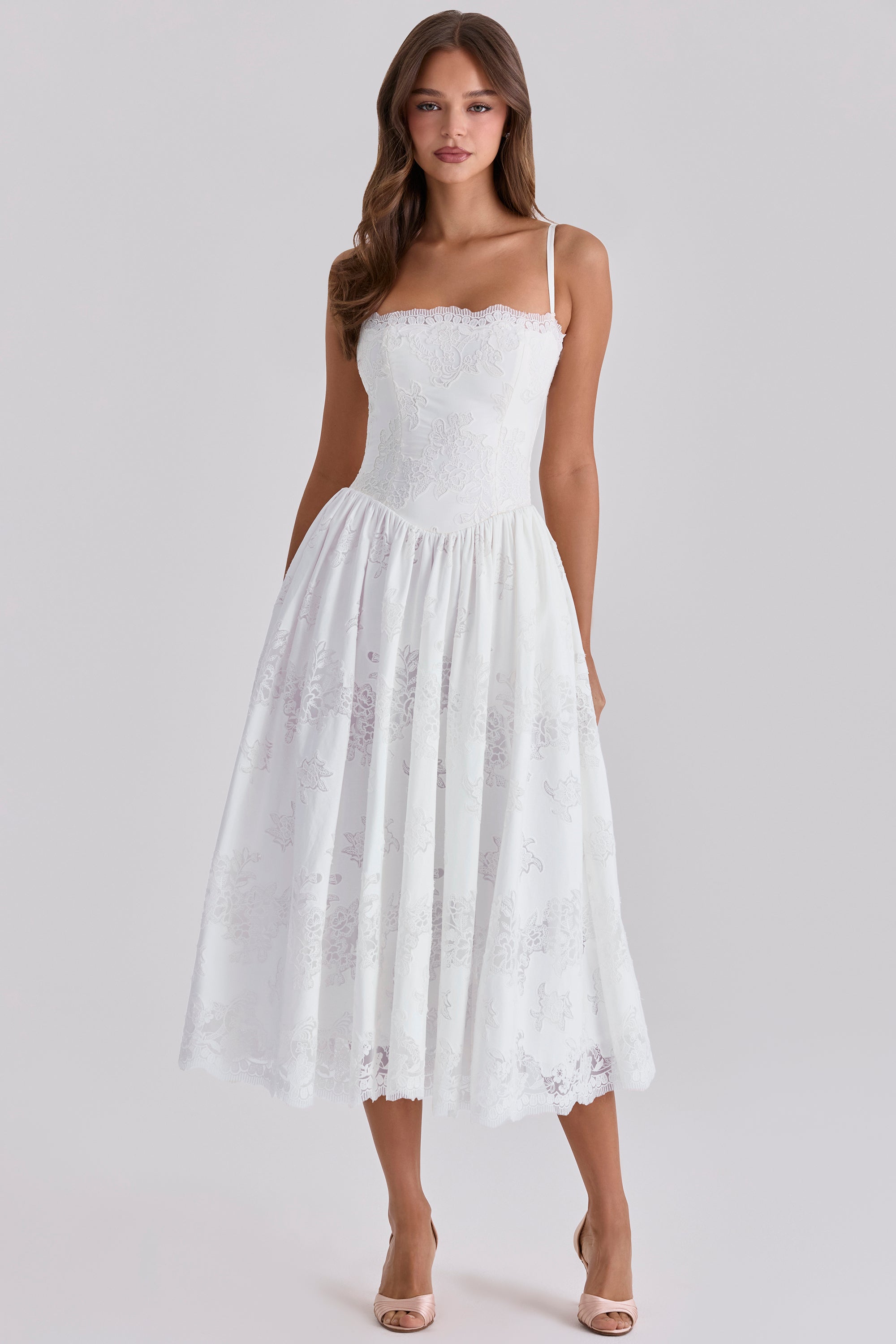Chloe White Custom Lace + Cotton Midi Sundress