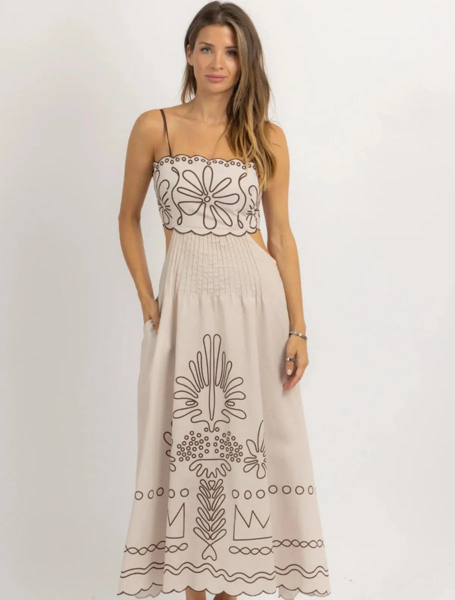 Maya Floral Embroidered Cutout Midi Dress
