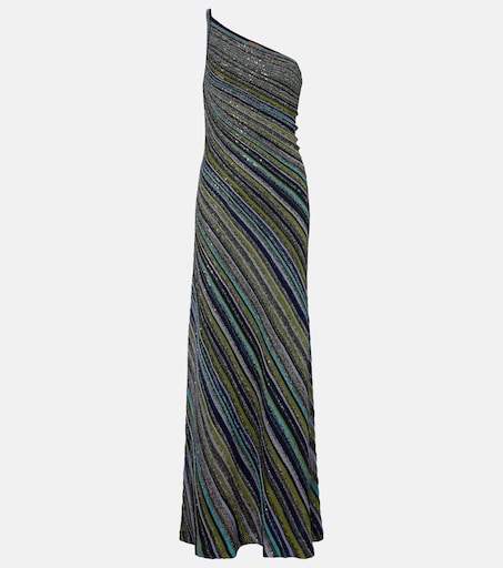 Sequined one-shoulder lamé maxi dress