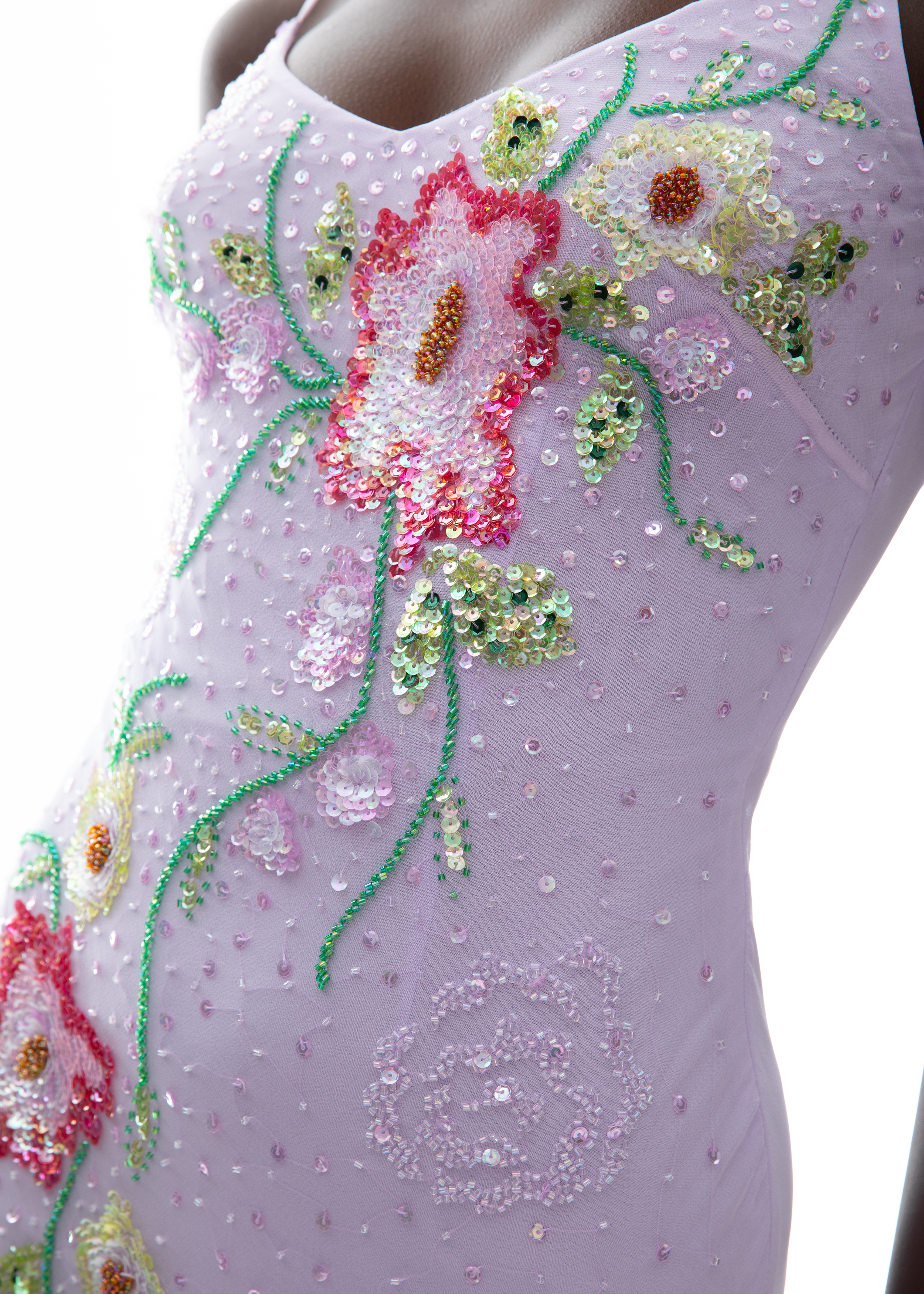 The Enchanted Moonelle Gown | Lavender Silk Hand-Beaded Evening Dress