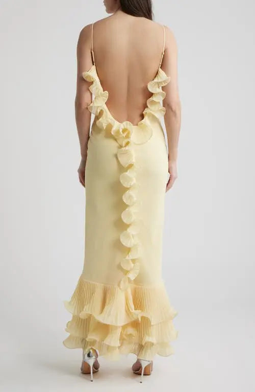 Delina Open Back Mermaid Gown - Butter Yellow