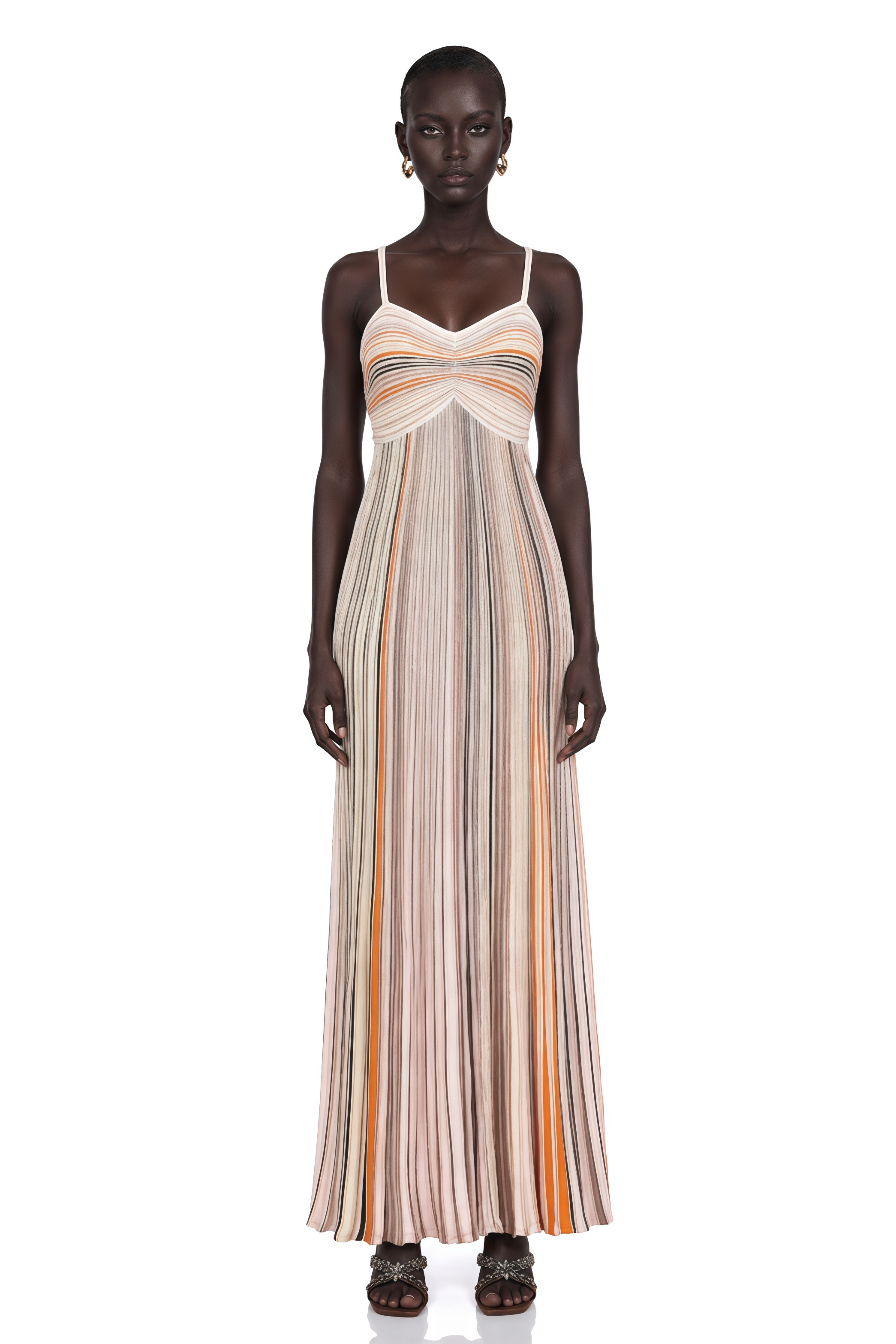 Bruyère Neutral Sequin Striped Knit Maxi Dress