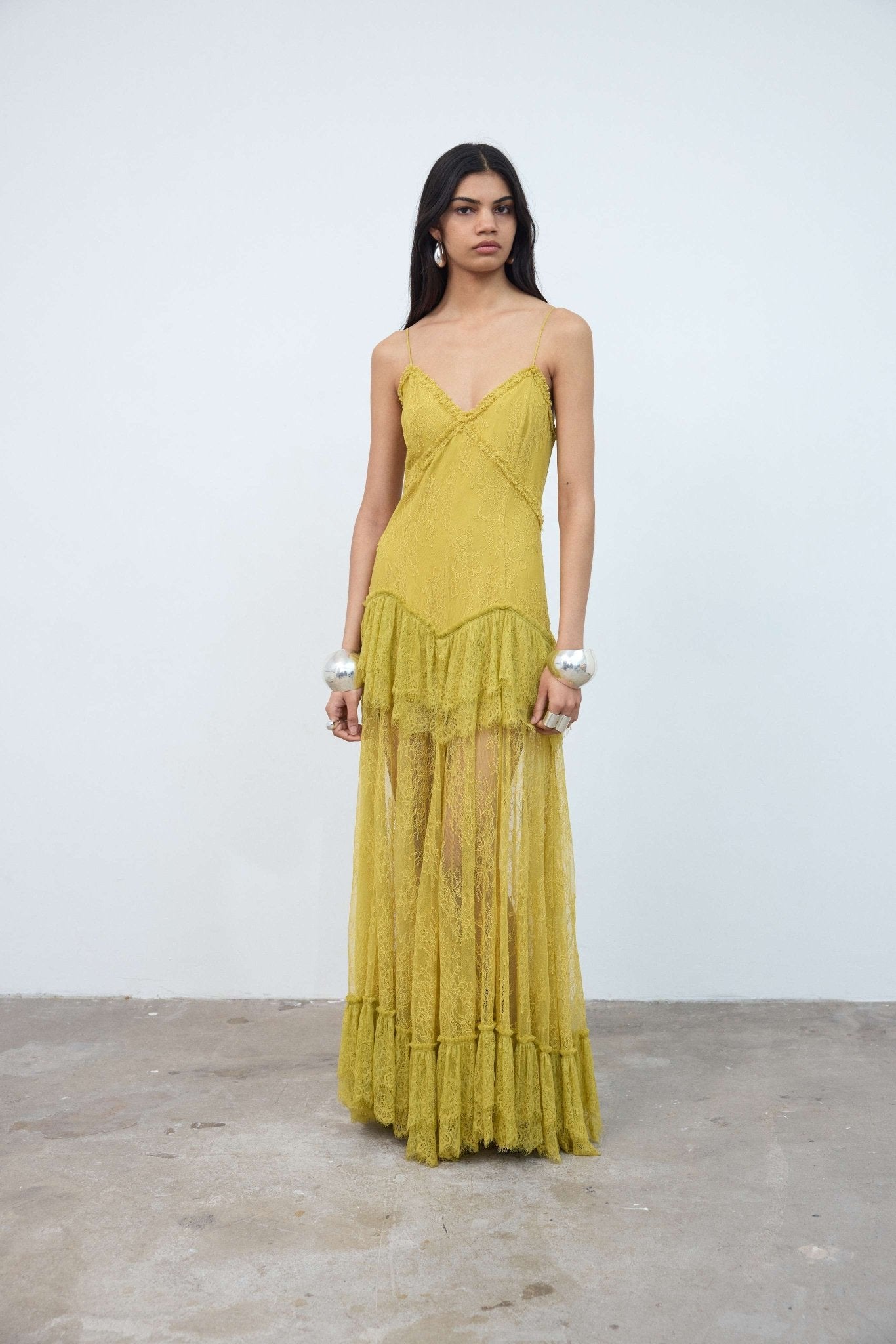 KALA MIDI DRESS IN YELLOW LACE