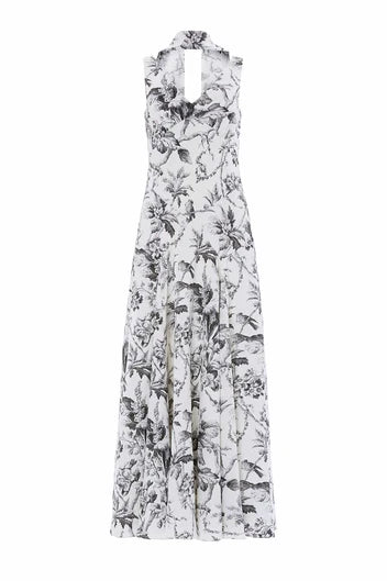 Marie Toile De Jouy Jacquard V-Neck Gown