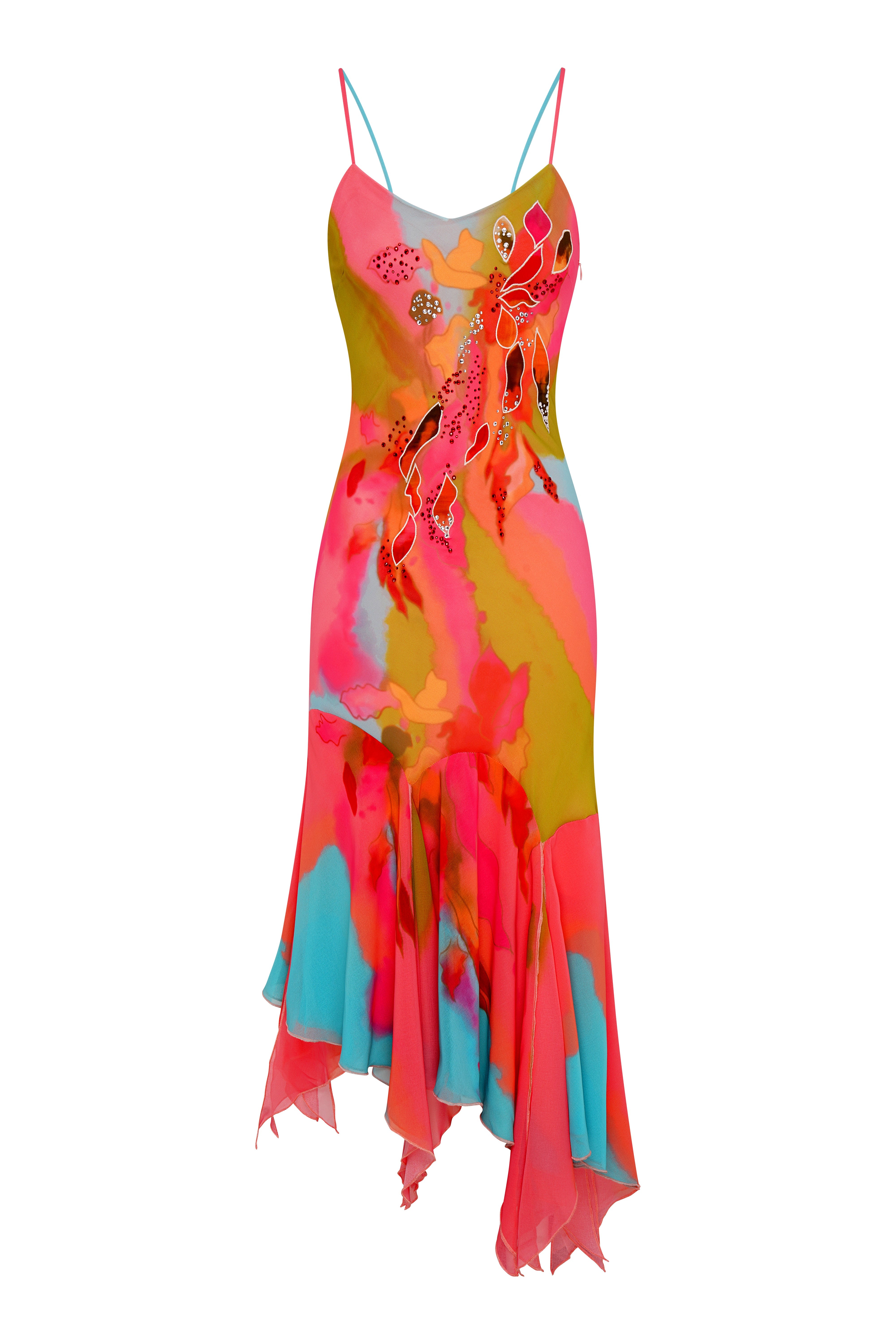 The Tulipa cocktail gown - Limited edition hand painted gown with shawl