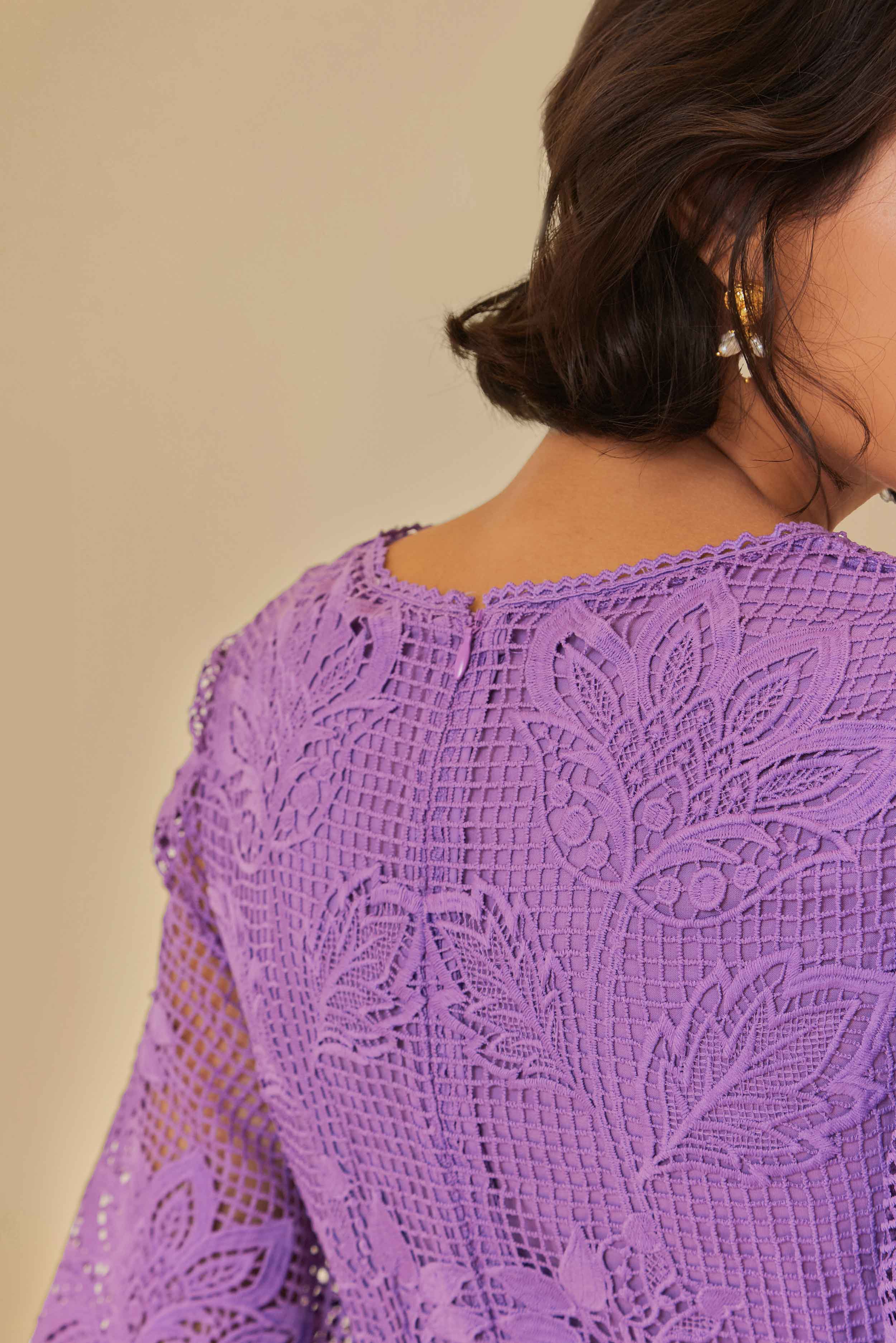 Lilac Guipure Cut-Out Midi Dress