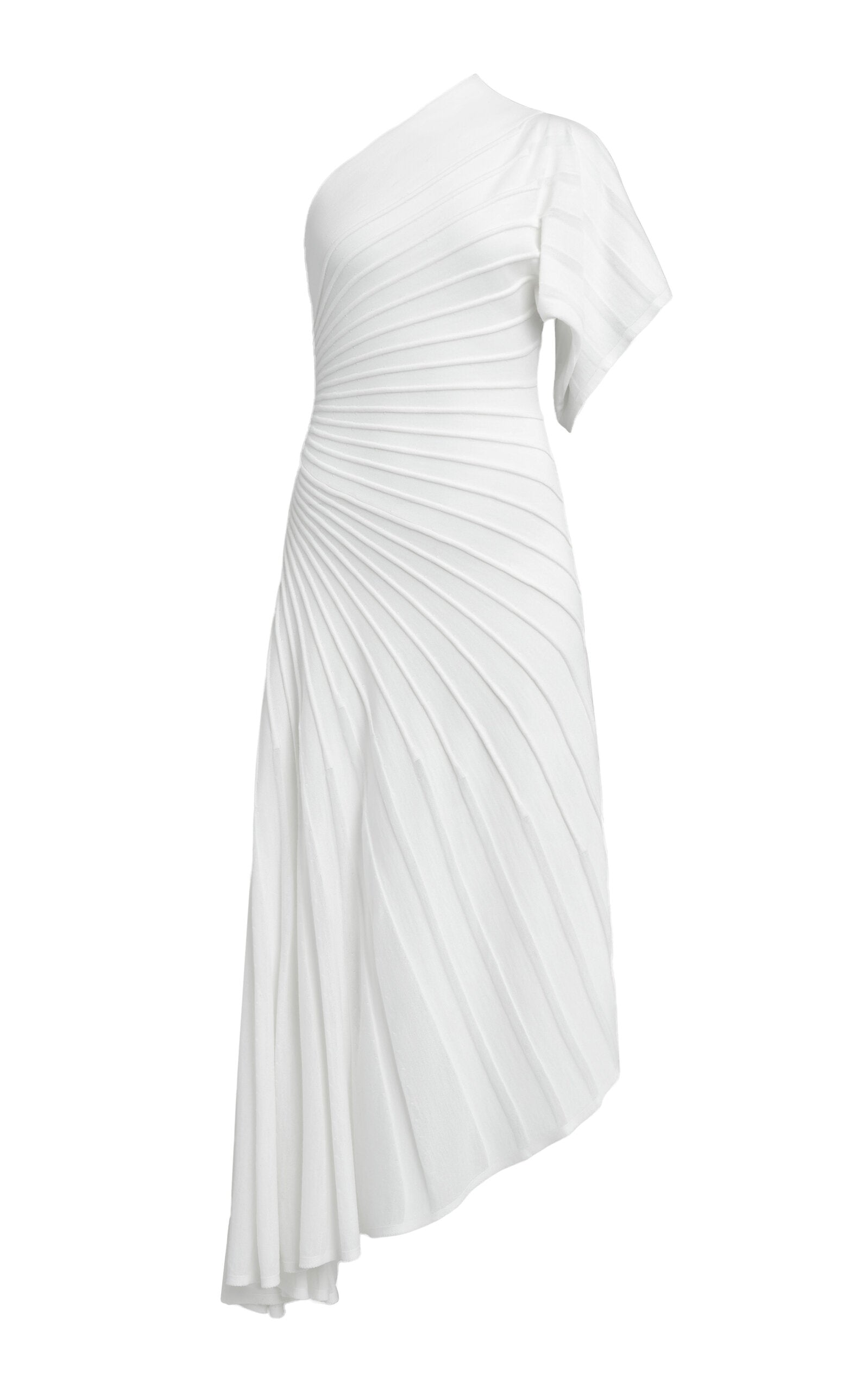One-Shoulder Ray-Knit Wool Midi Dress