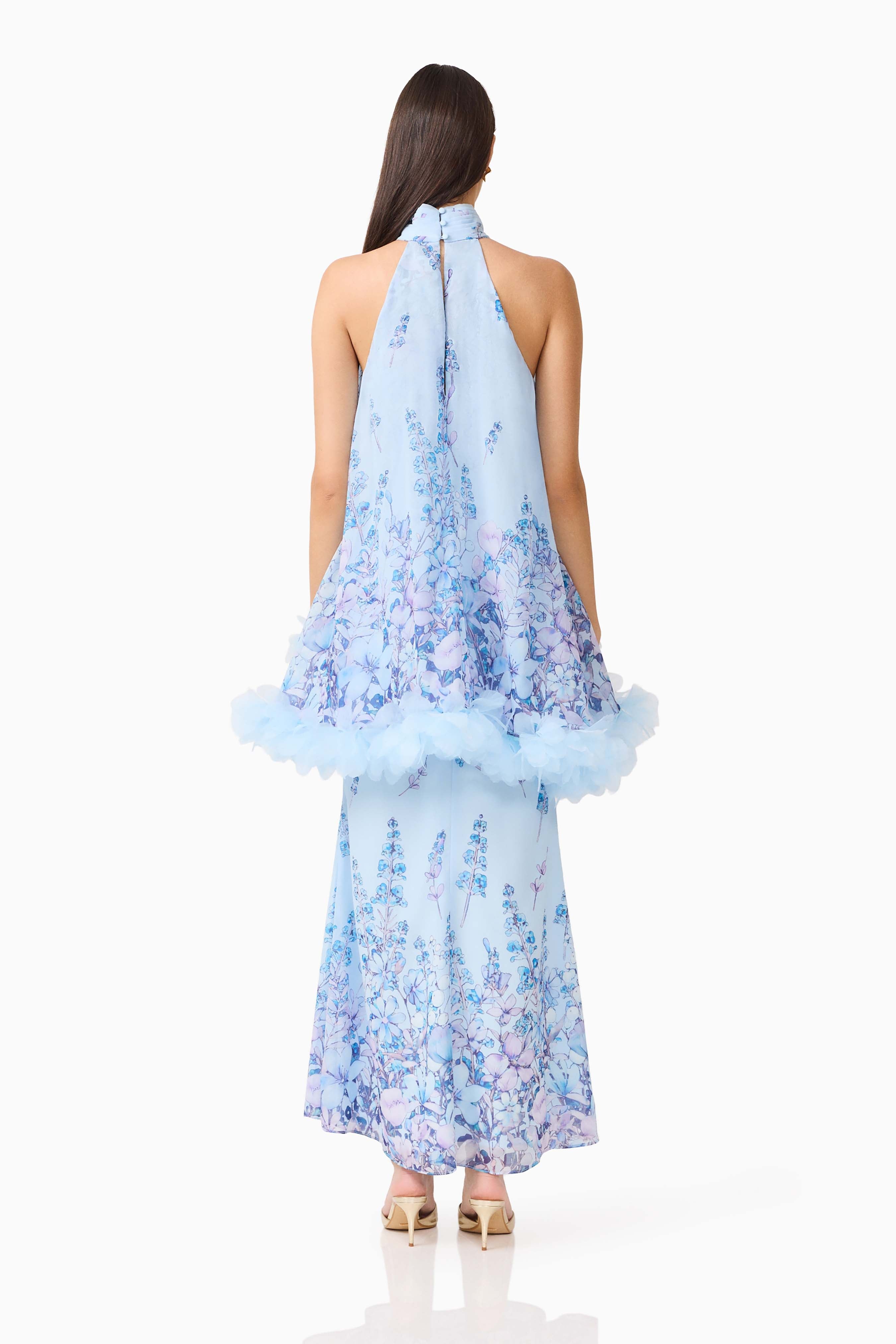 Tulsia Floral Cape Maxi Dress in Light Blue