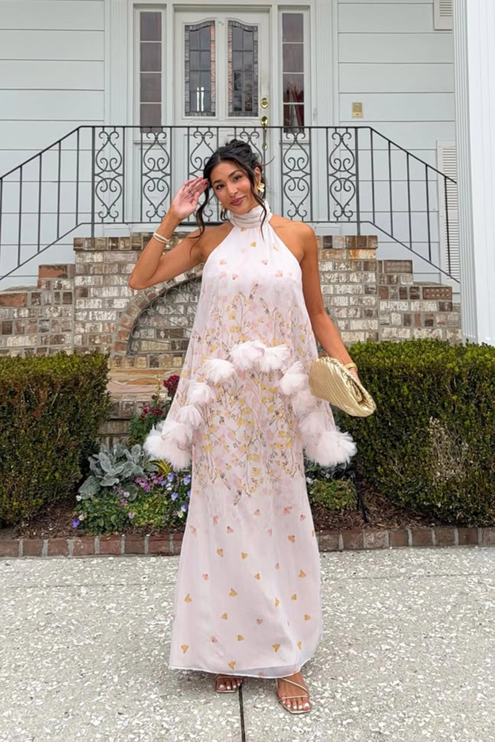 Tulsia Floral Cape Maxi Dress in Pink