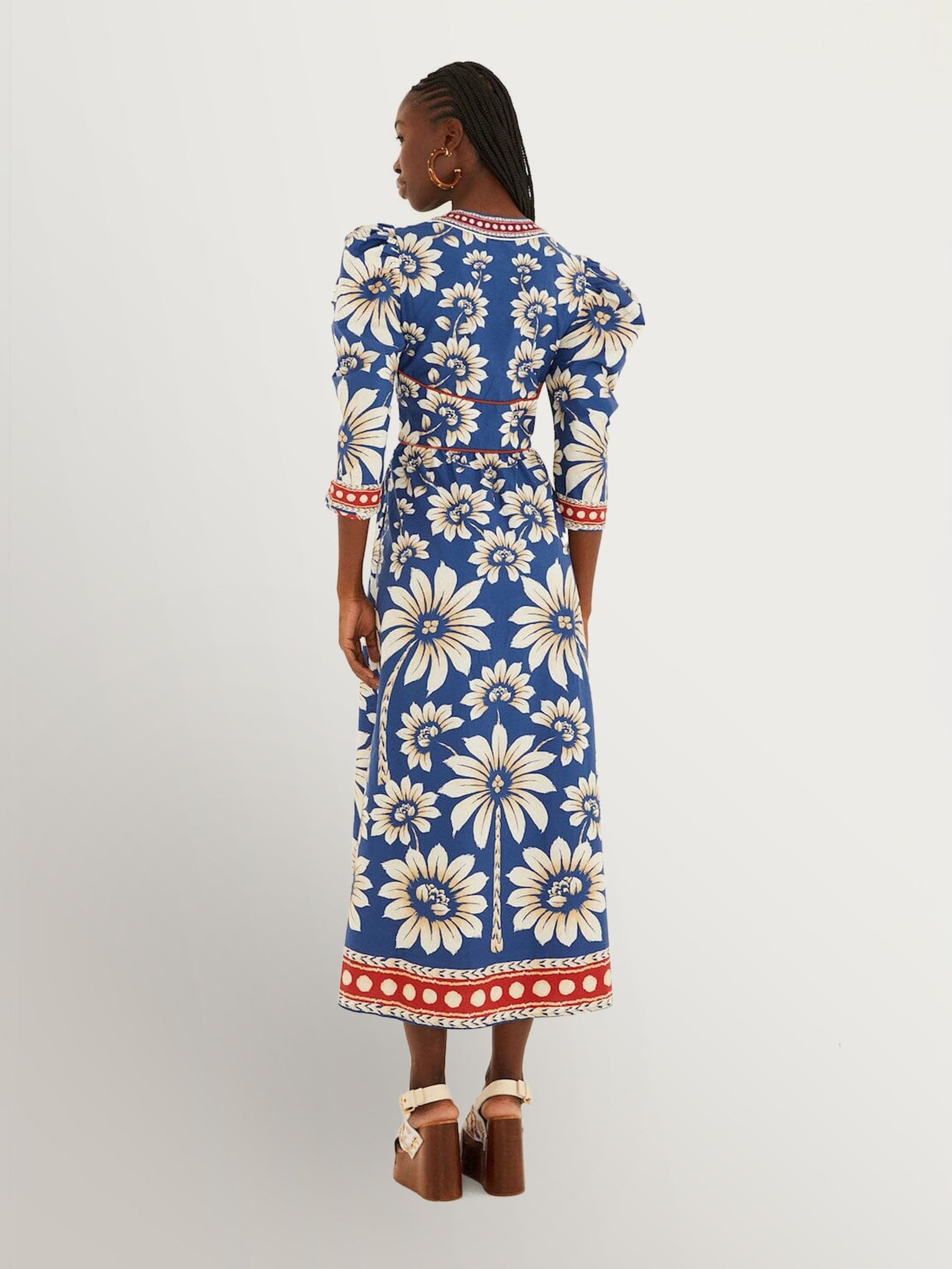 Farm Rio Blue Luna Floral Print Cotton Maxi Dress