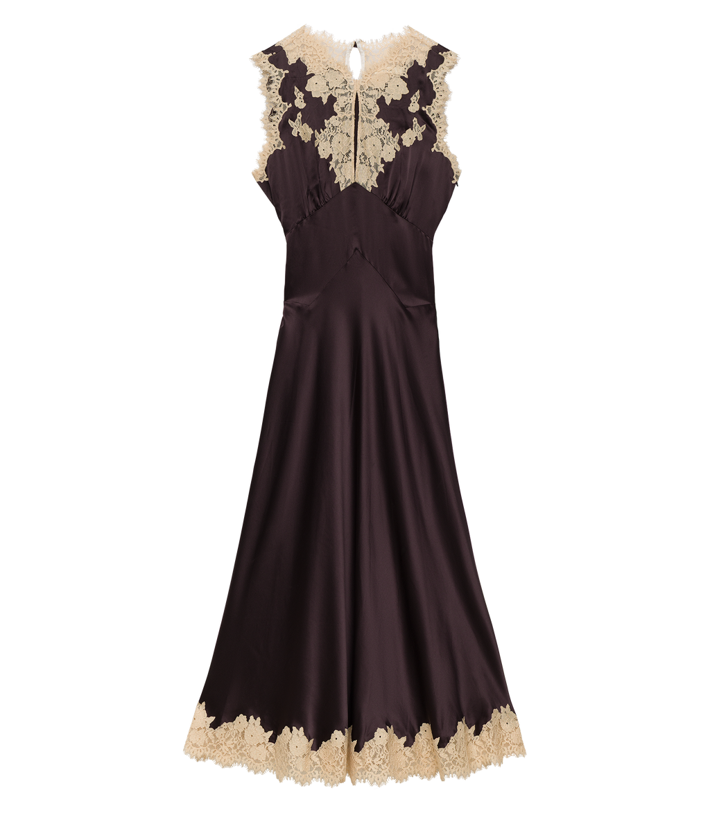 JULITTA DRESS -- EQUESTRIAN BROWN WITH CREAM LACE