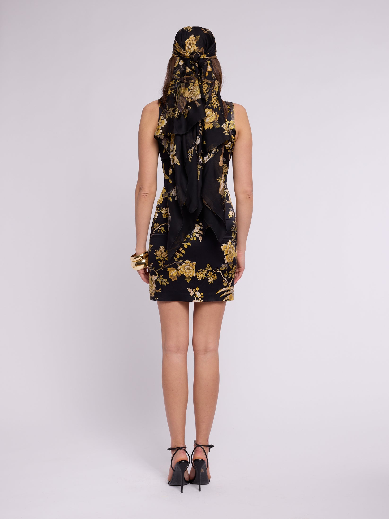 Roberto Cavalli FW 2006 Floral Mini Dress & Scarf - Black