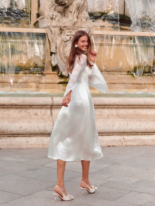 White Swan Lace Chiffon Dress - White