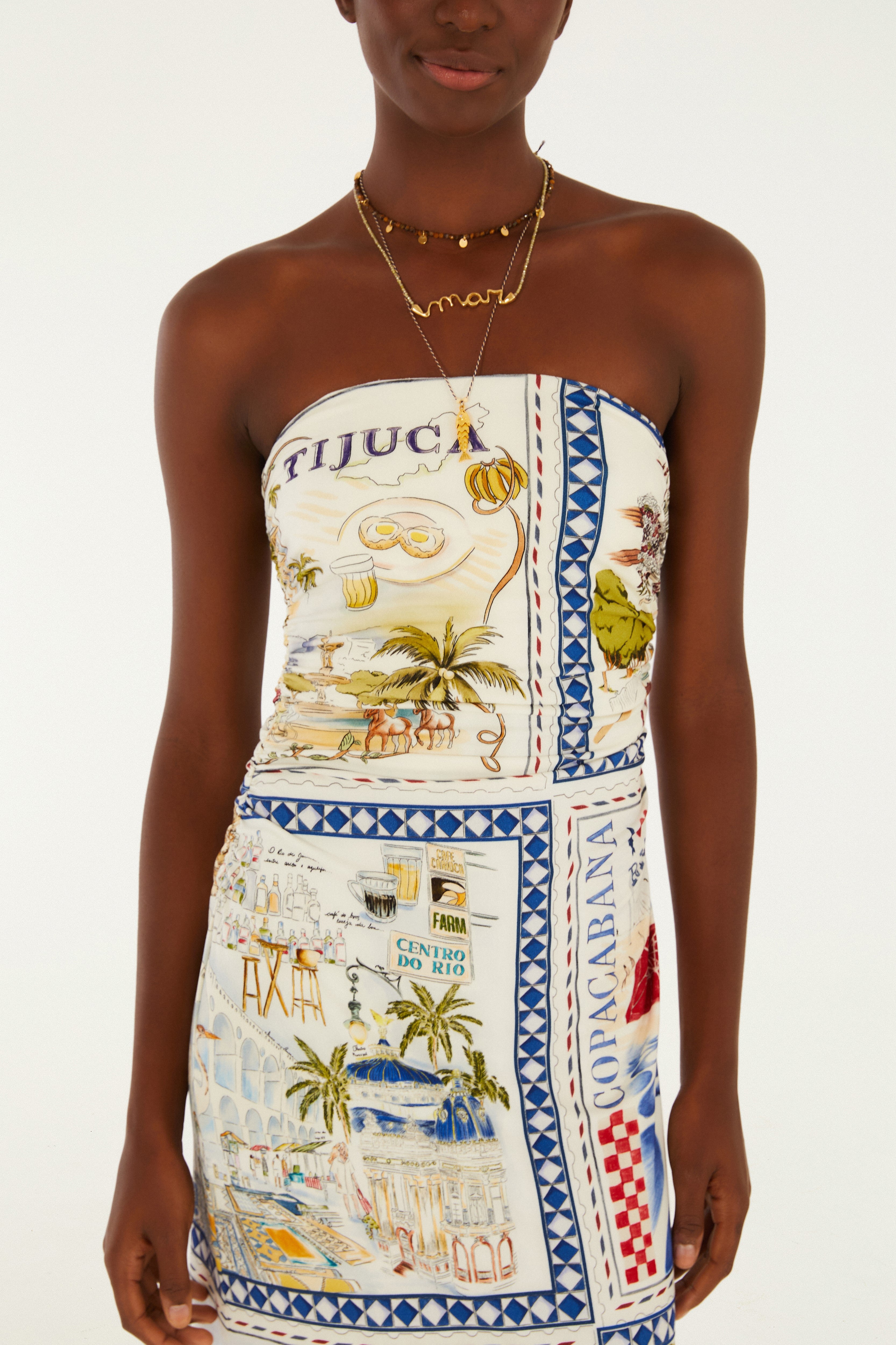 Vestido Midi Estampado Rio a Dentro