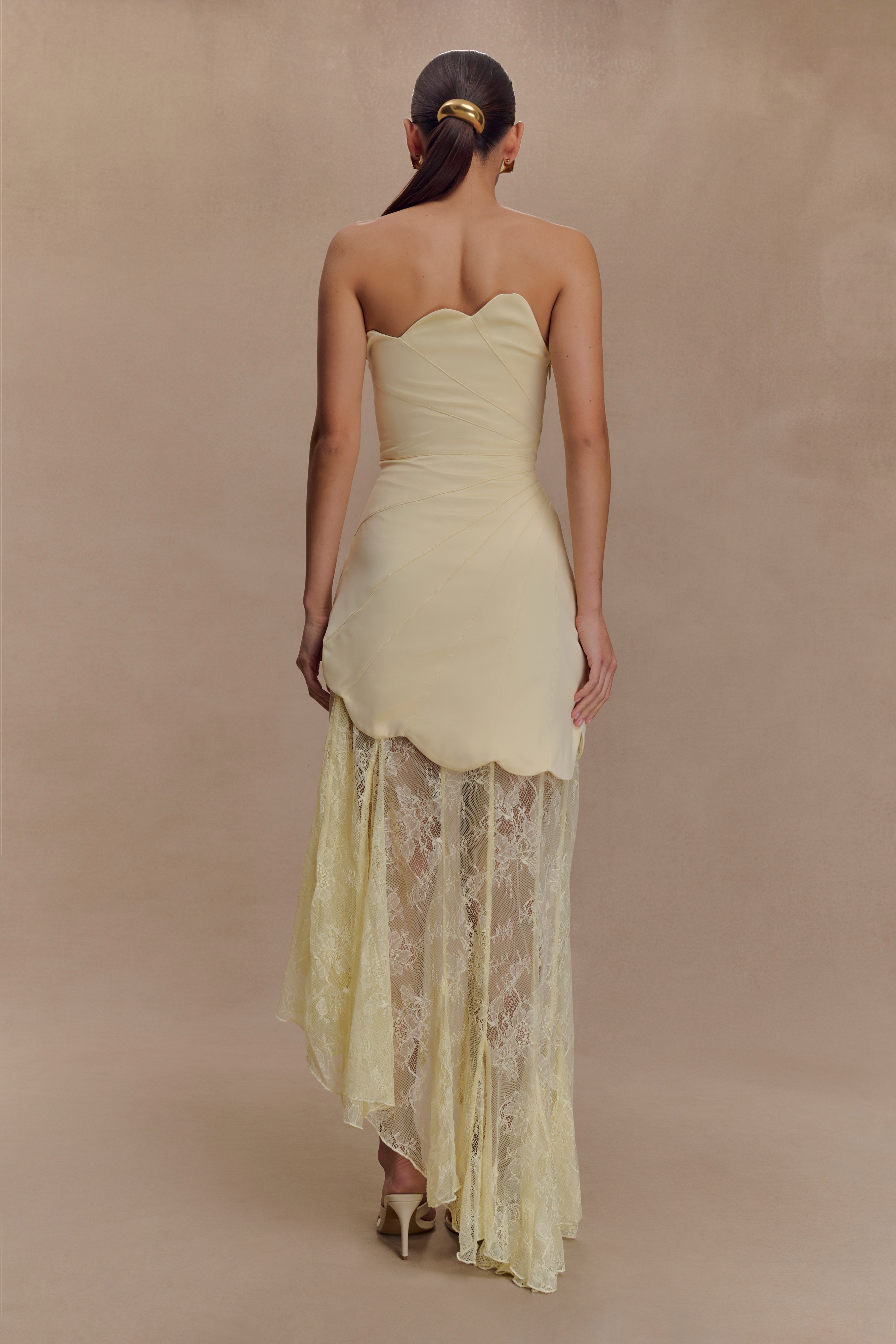 Aleena Satin And Lace Maxi Dress - Lemon