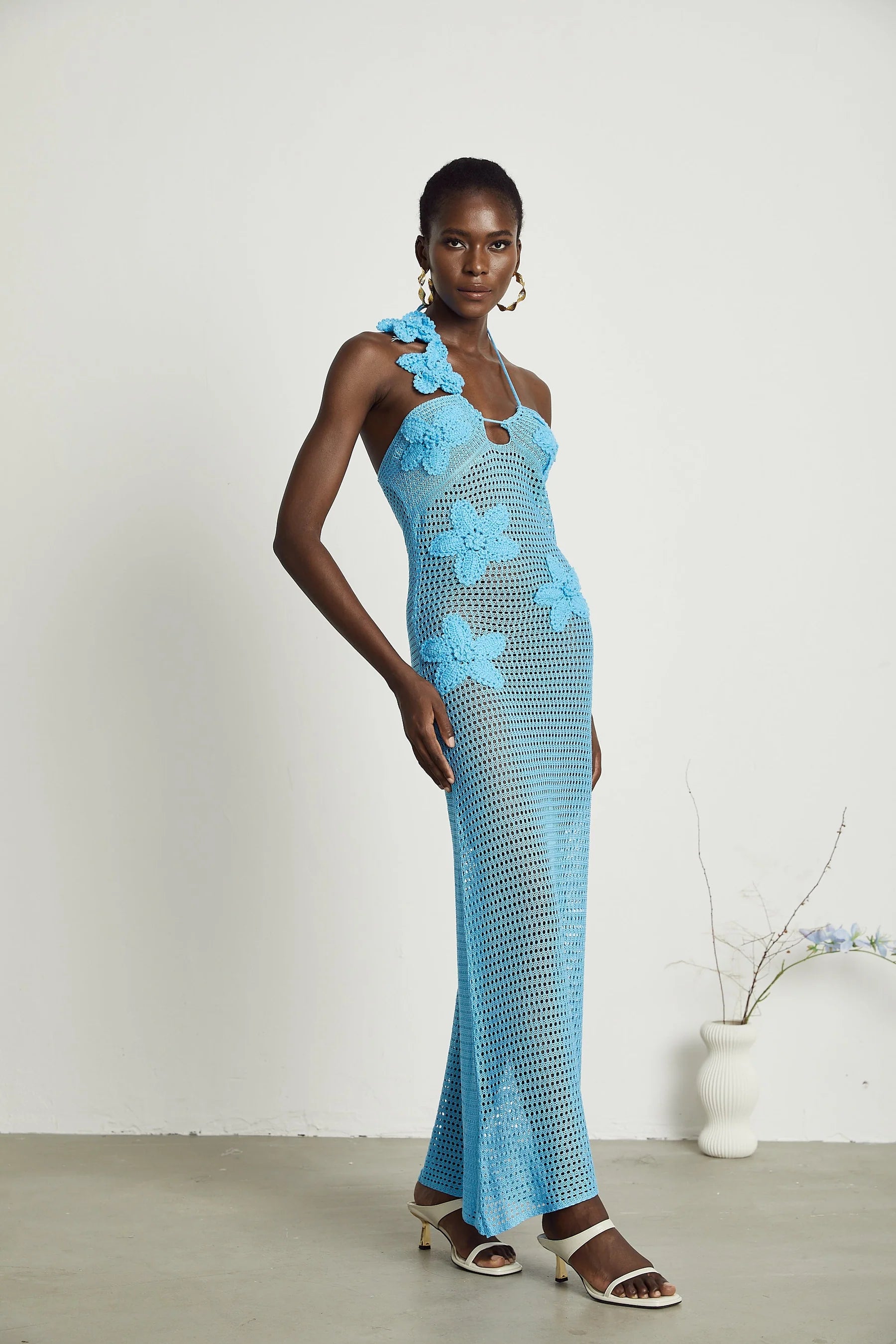 Diane crochet faux-flower embellished maxi dress