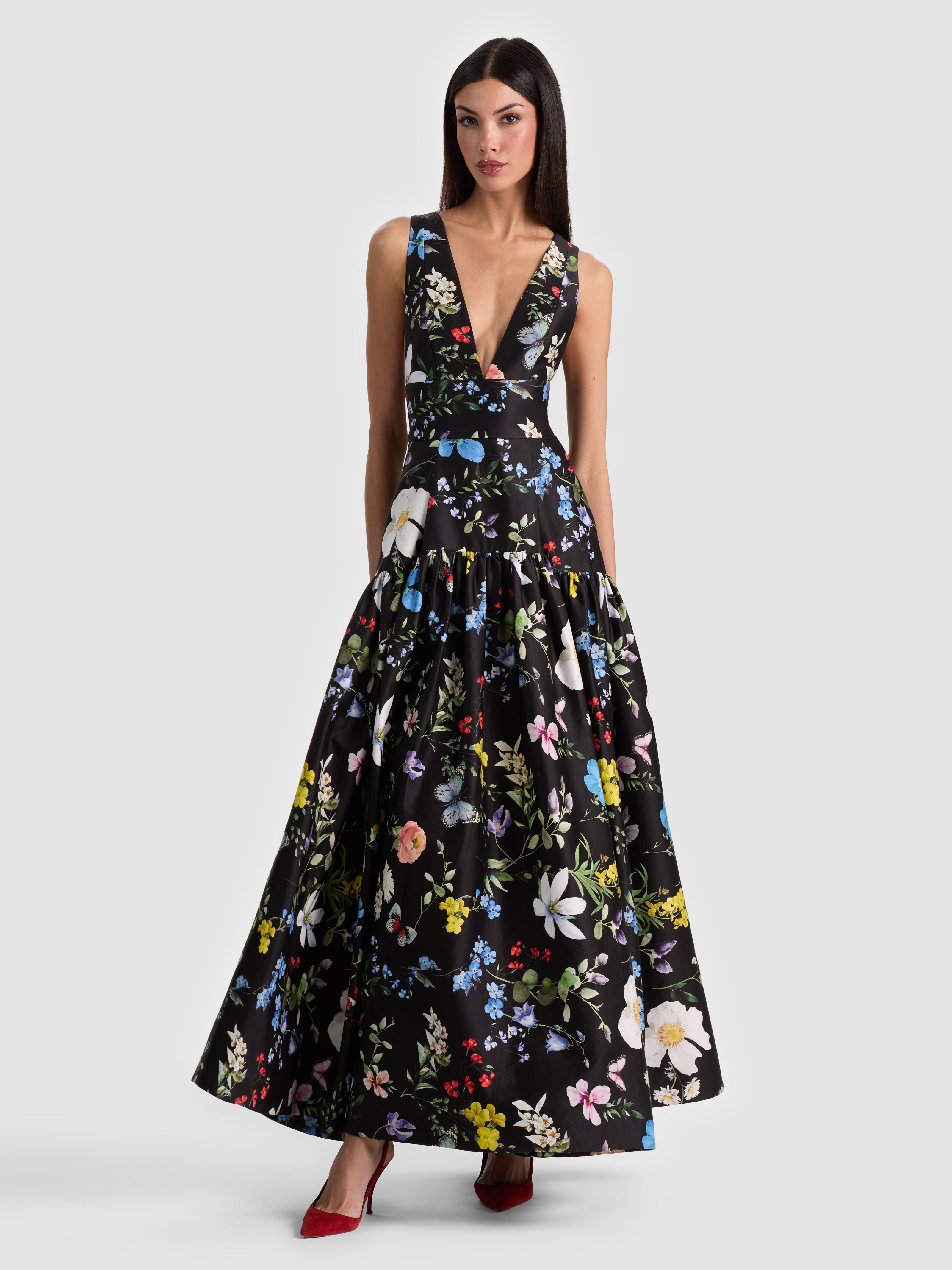 LILA STRUCTURED BALLGOWN - TWISTING VINES BLACK