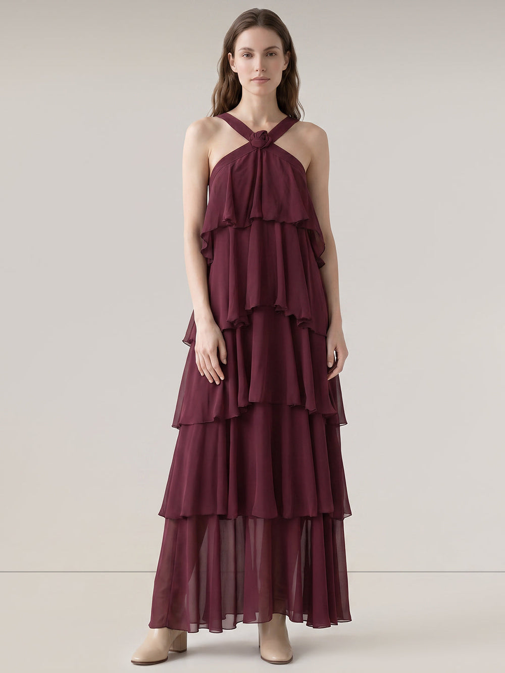 Burgundy Ruffle Maxi Dress