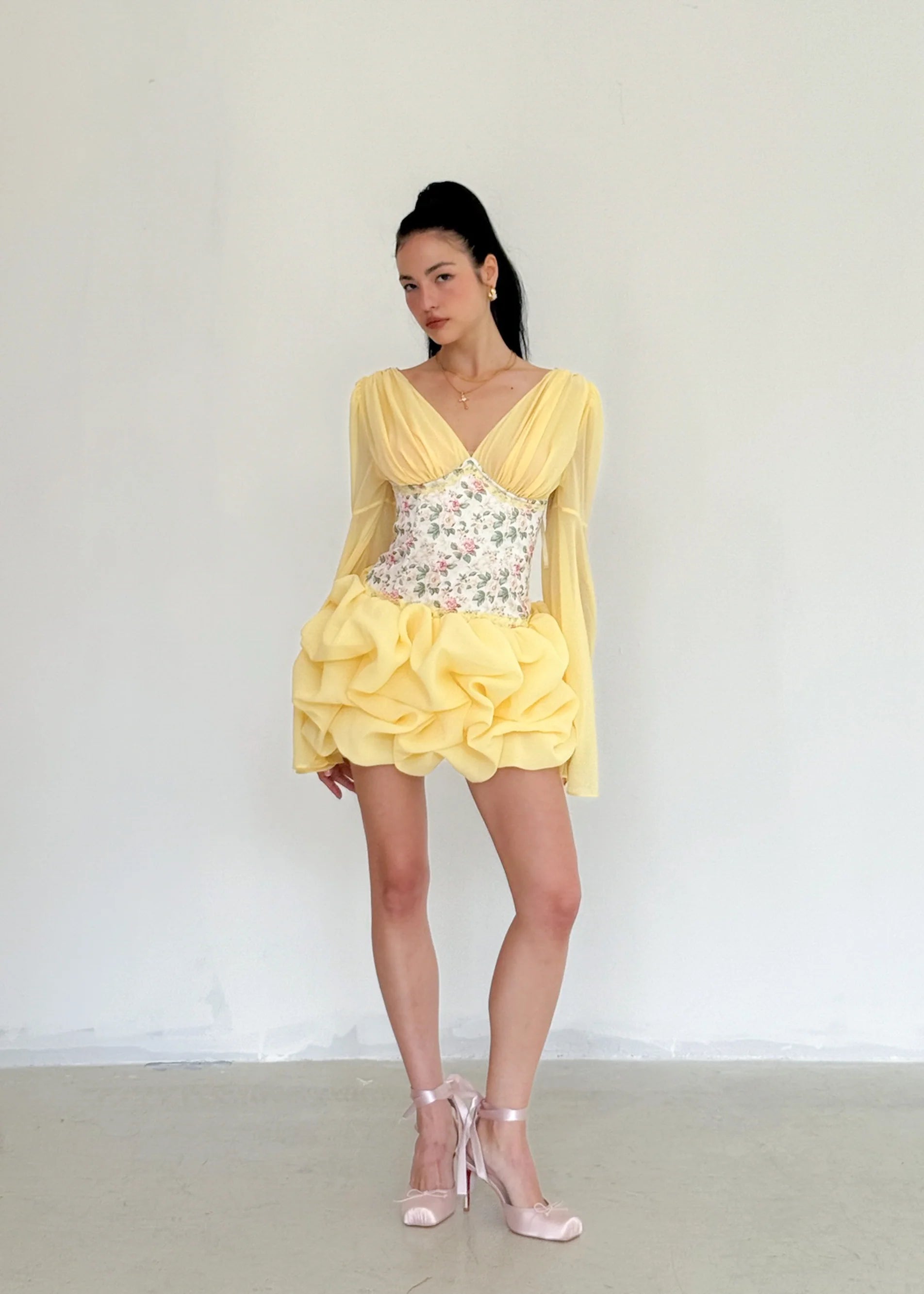 The Puff Cloud Mini Dress in Vintage Cream Flower