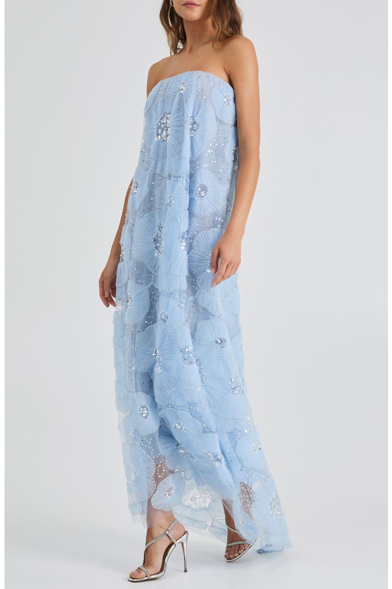 Margot Bead & Appliqué Strapless Mesh Gown