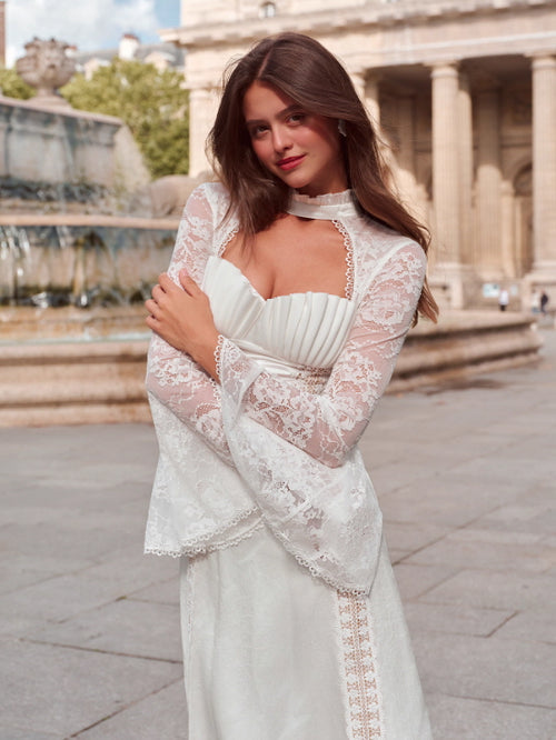 White Swan Lace Chiffon Dress - White