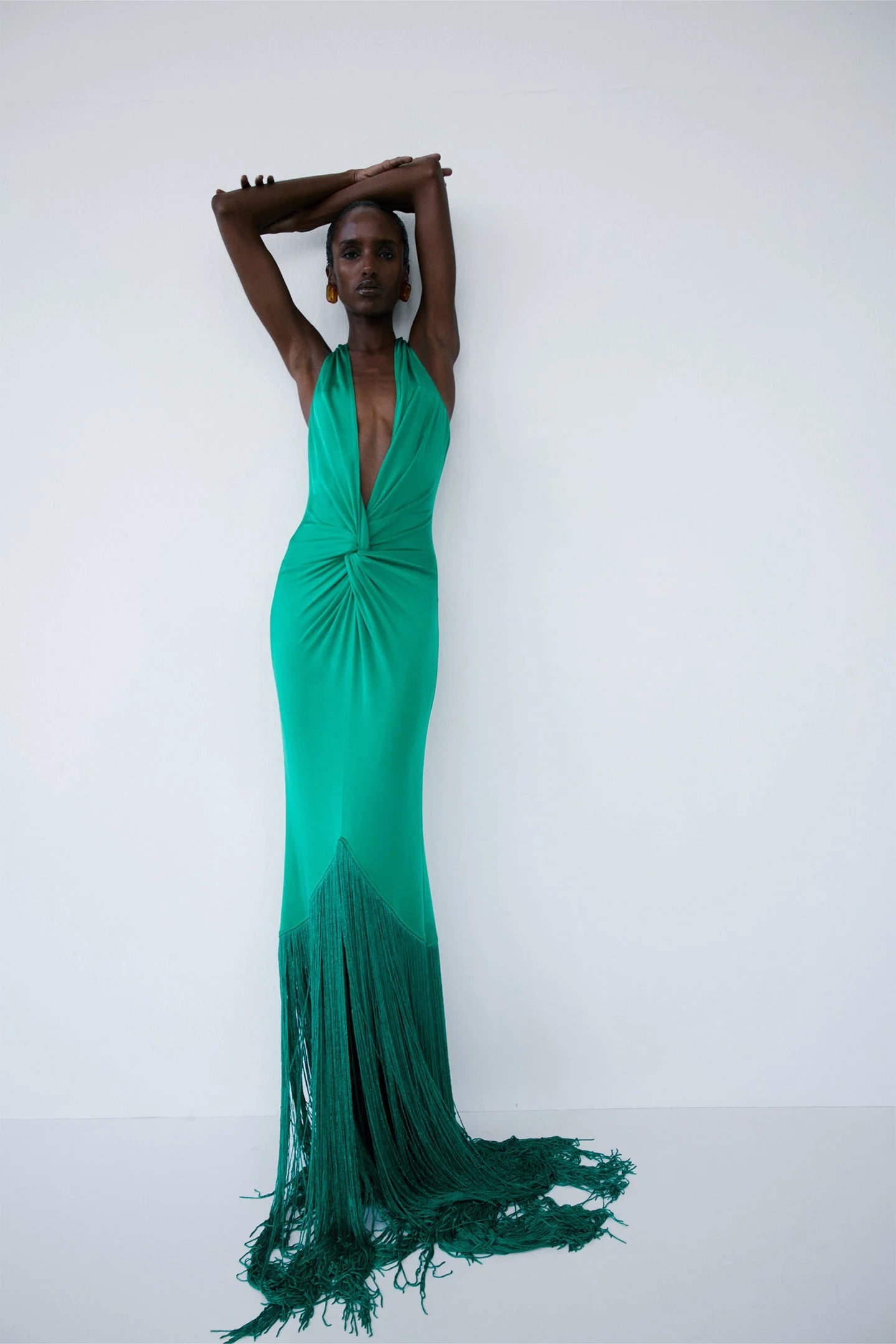 DIDYMA MAXI FRINGE DRESS IN MALACHITE