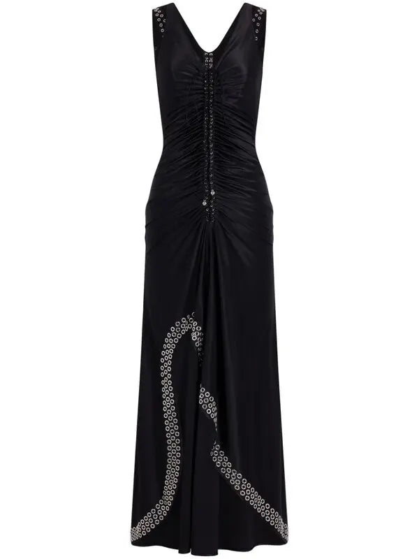 Eyelet-detail Ruched Maxi Dress
