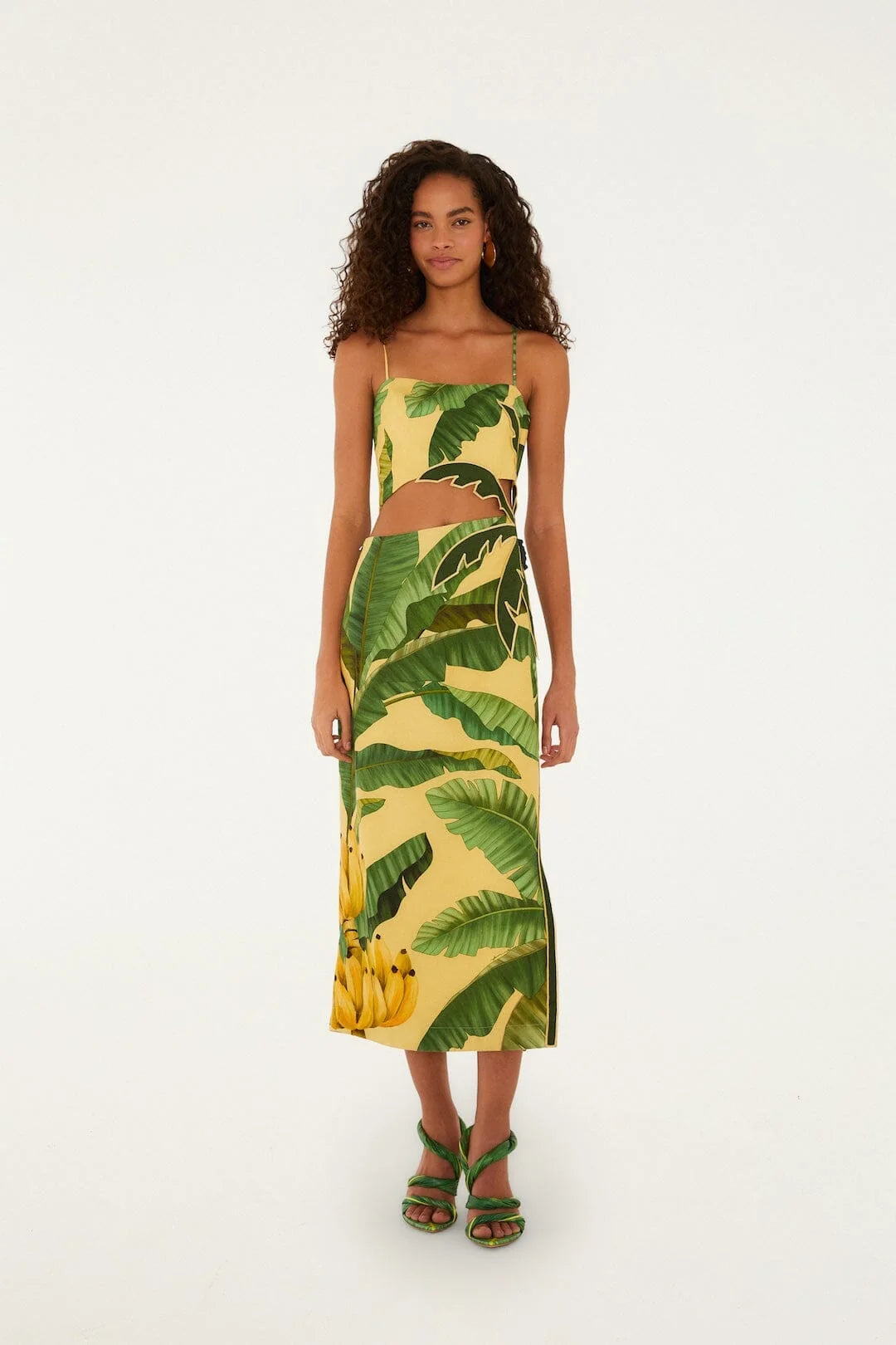 Soft Yellow 3D Banana Leaves Maxi Dress