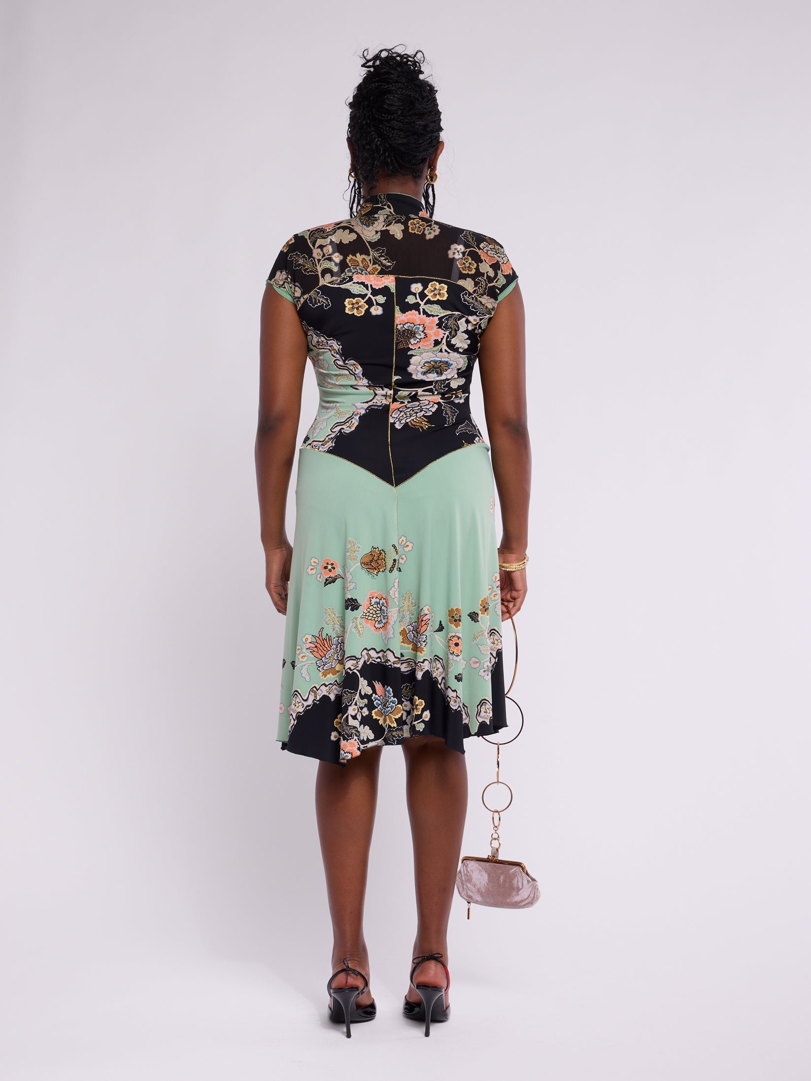 Roberto Cavalli SS 2003 Runway Chinoiserie Silk Midi Dress - Blue