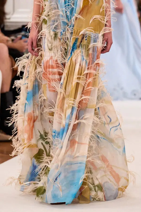 Gossamer Gown With Feather Embroidery