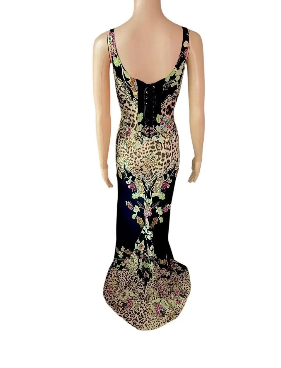 Roberto Cavalli S/S 2003 Bustier Corset Chinoiserie Print Evening Dress Gown