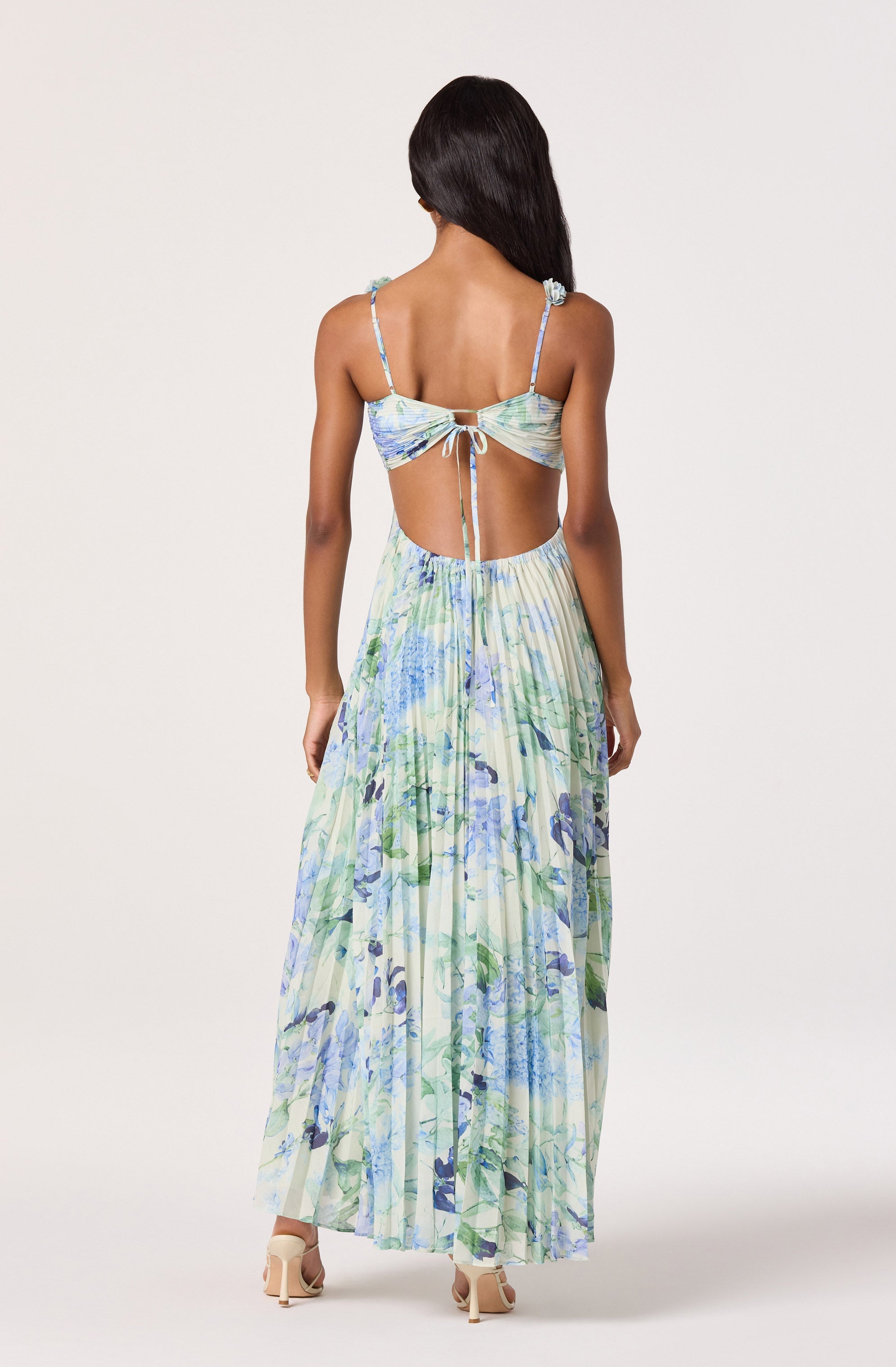 Emese Floral Cutout Maxi Dress - Green blue floral