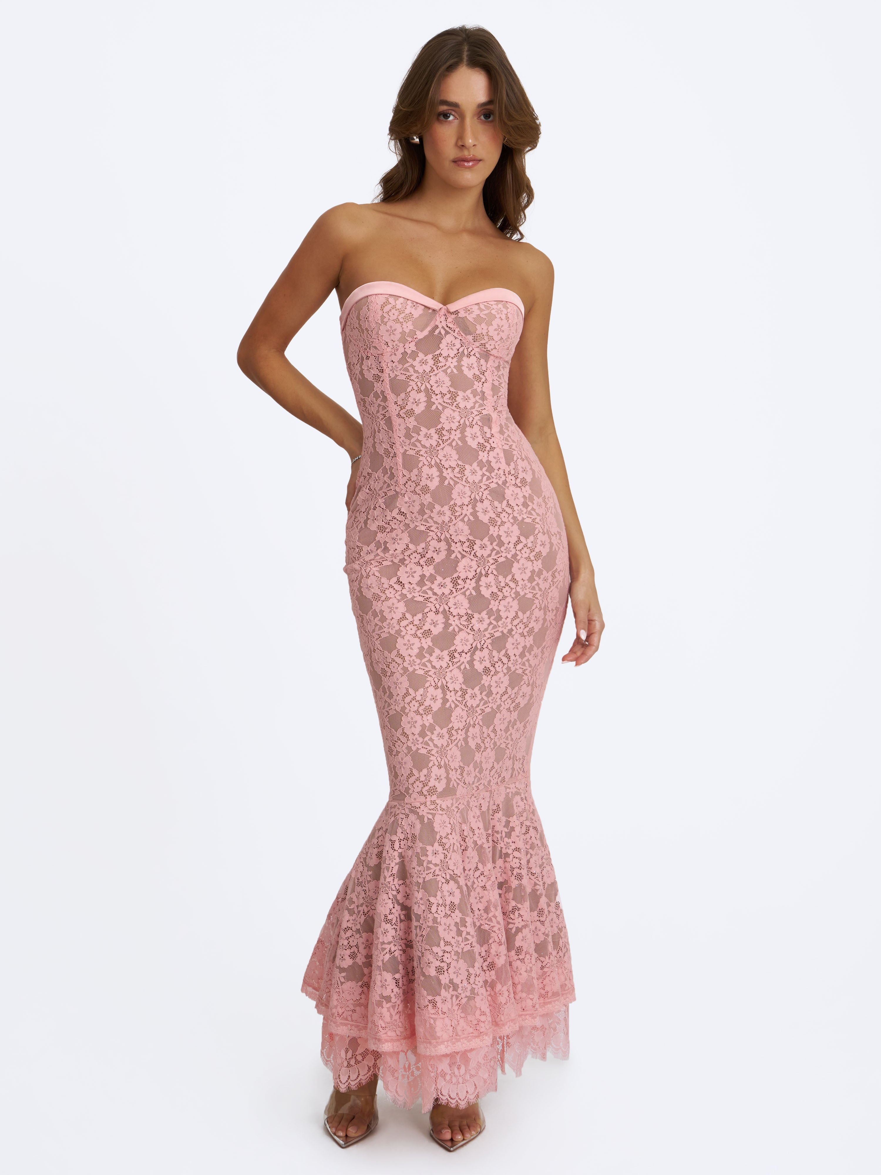Rosalyn Pink Lace Sweetheart Maxi Mermaid Dress