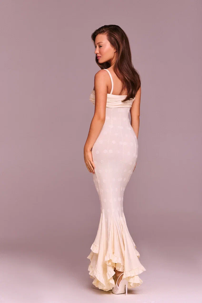 Ivory Ruched Bust Mermaid Maxi Dress