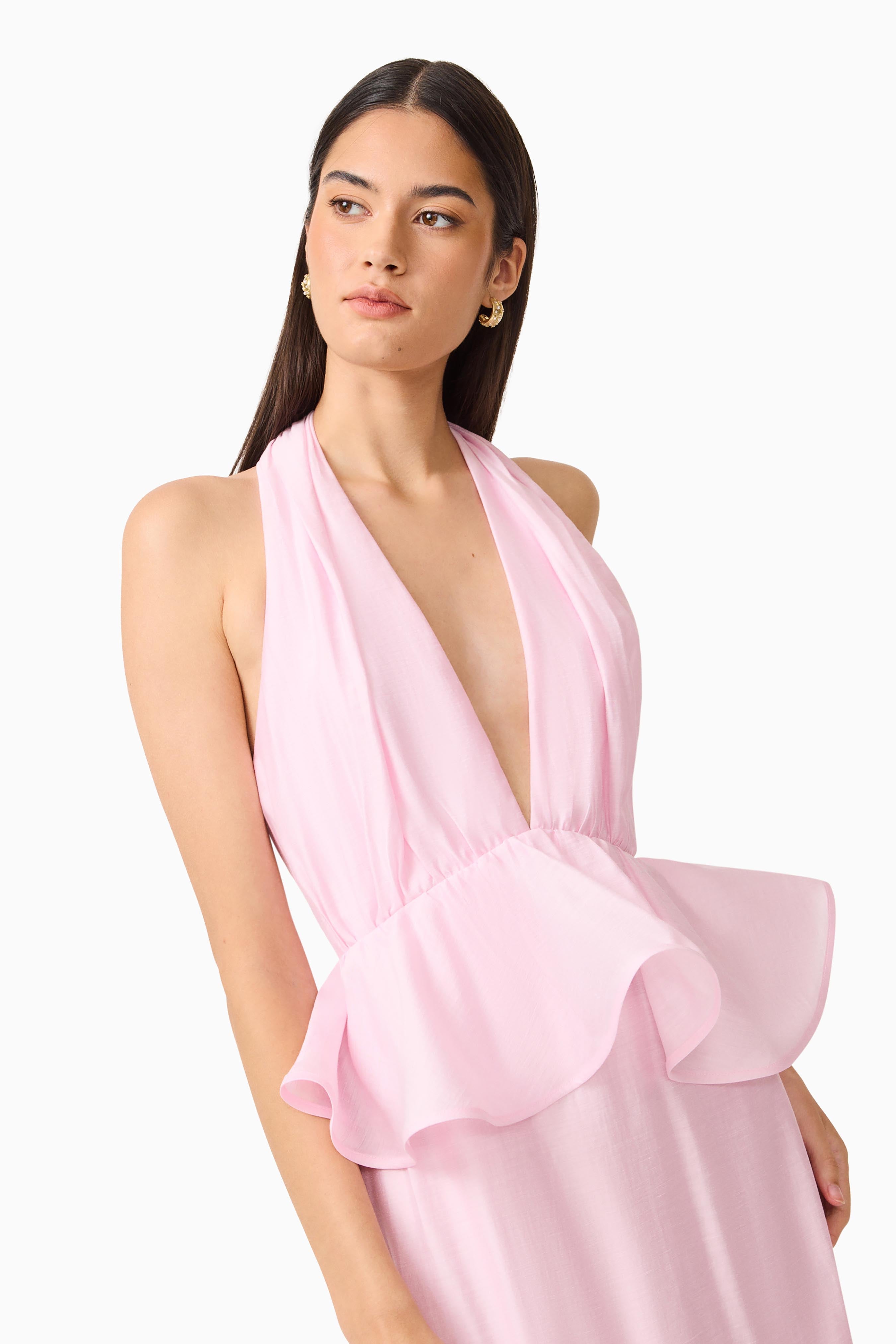 Fiorina Halter Neck Gown in Pale Pink