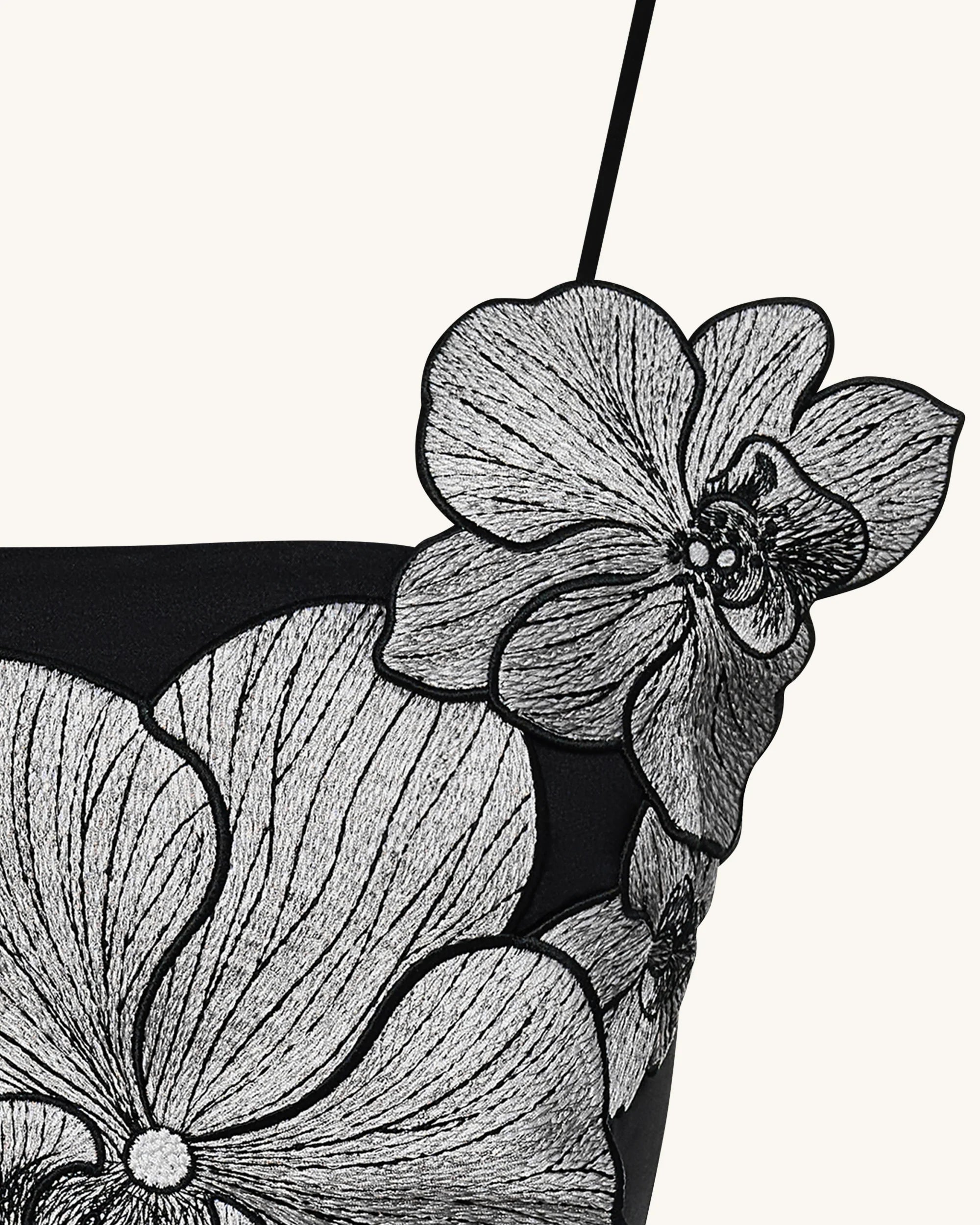 Orchid Appliqué Mini Dress - Black