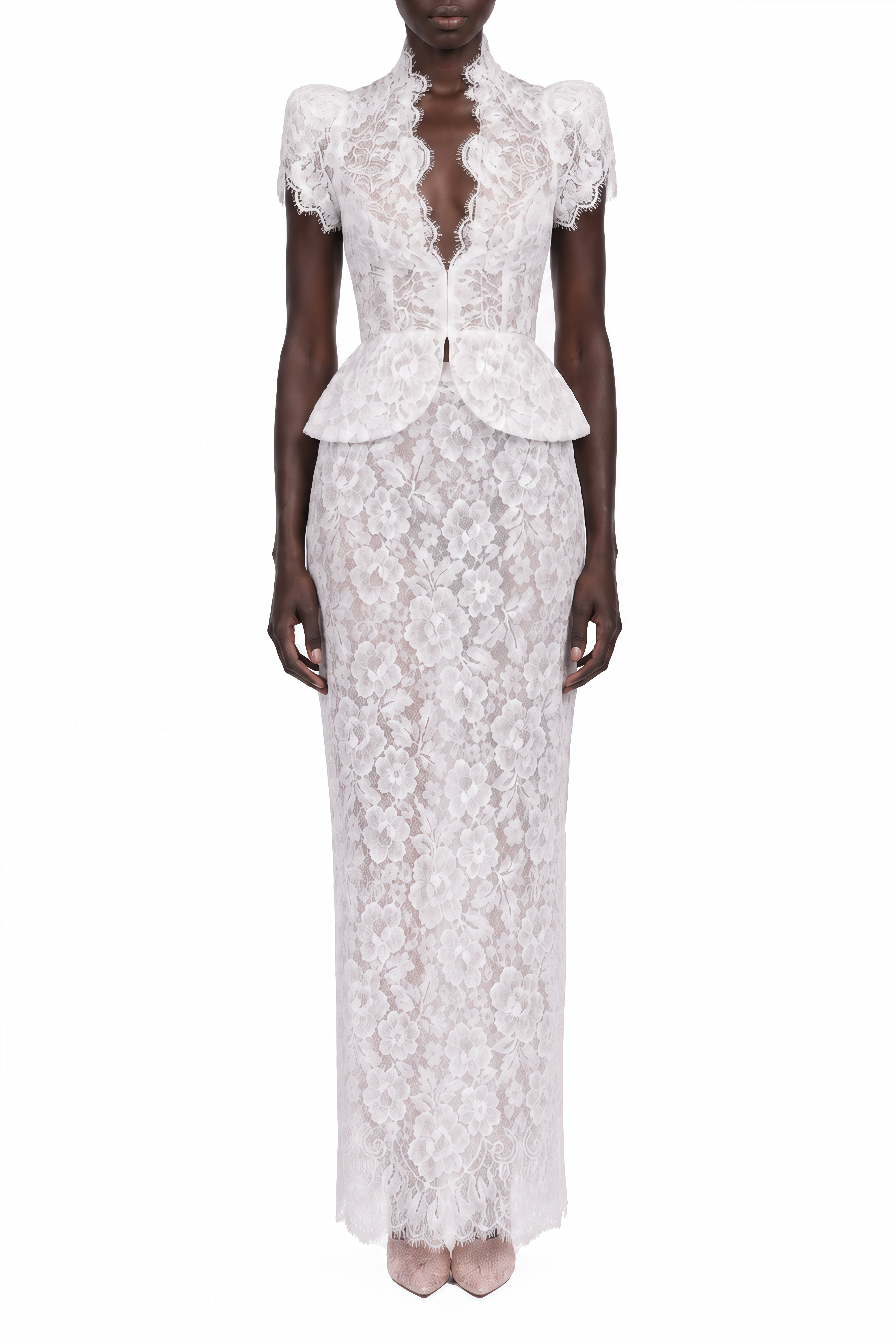 Cassiopeia White V-Neck Floral Print Top &amp; Skirt Set