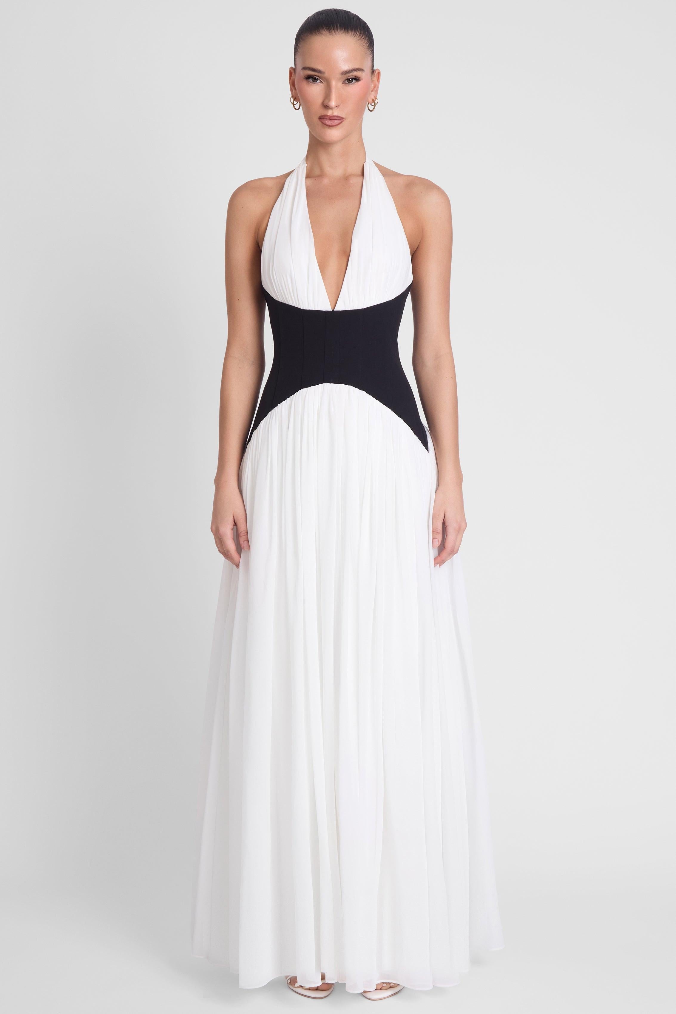 Harlowe Contrast Corset Maxi Dress - Black & White - XS