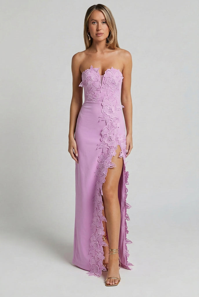 Éloise Floral Appliqué Column Maxi Dress