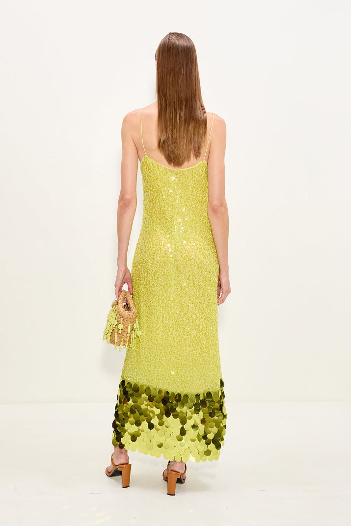 Imogen Sequin Midi Dress In Peridot Combo