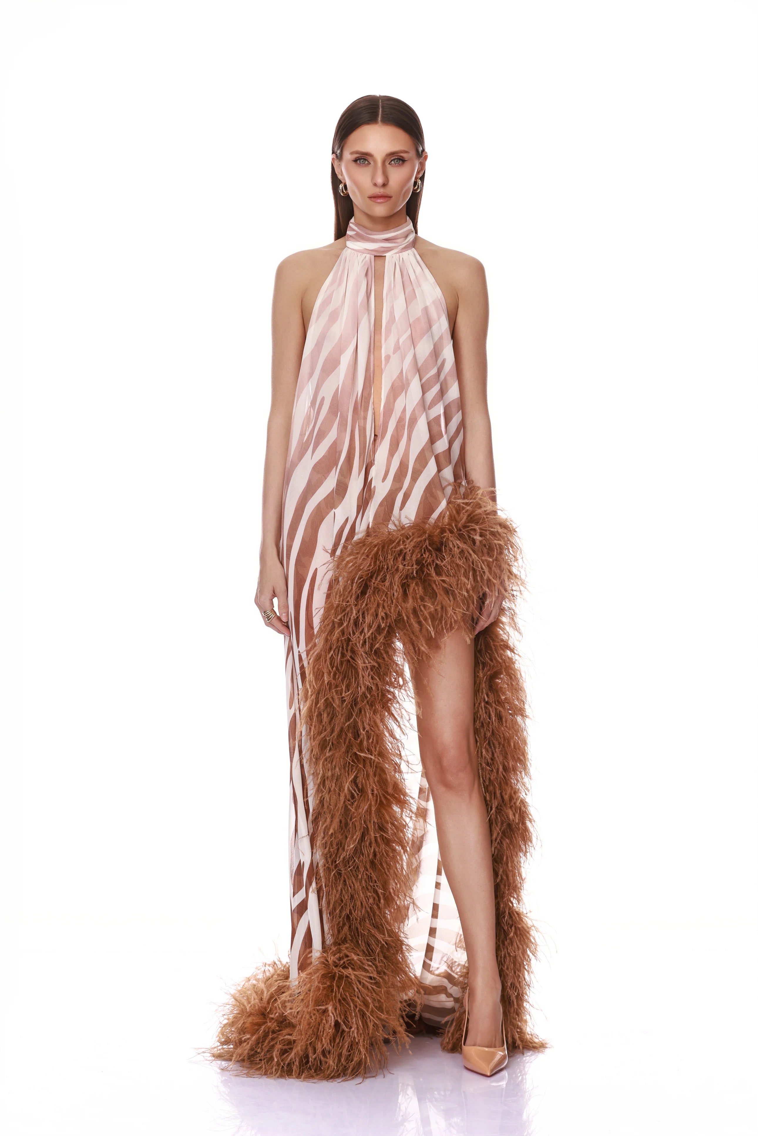 Madeline Zebra Halterneck Gown