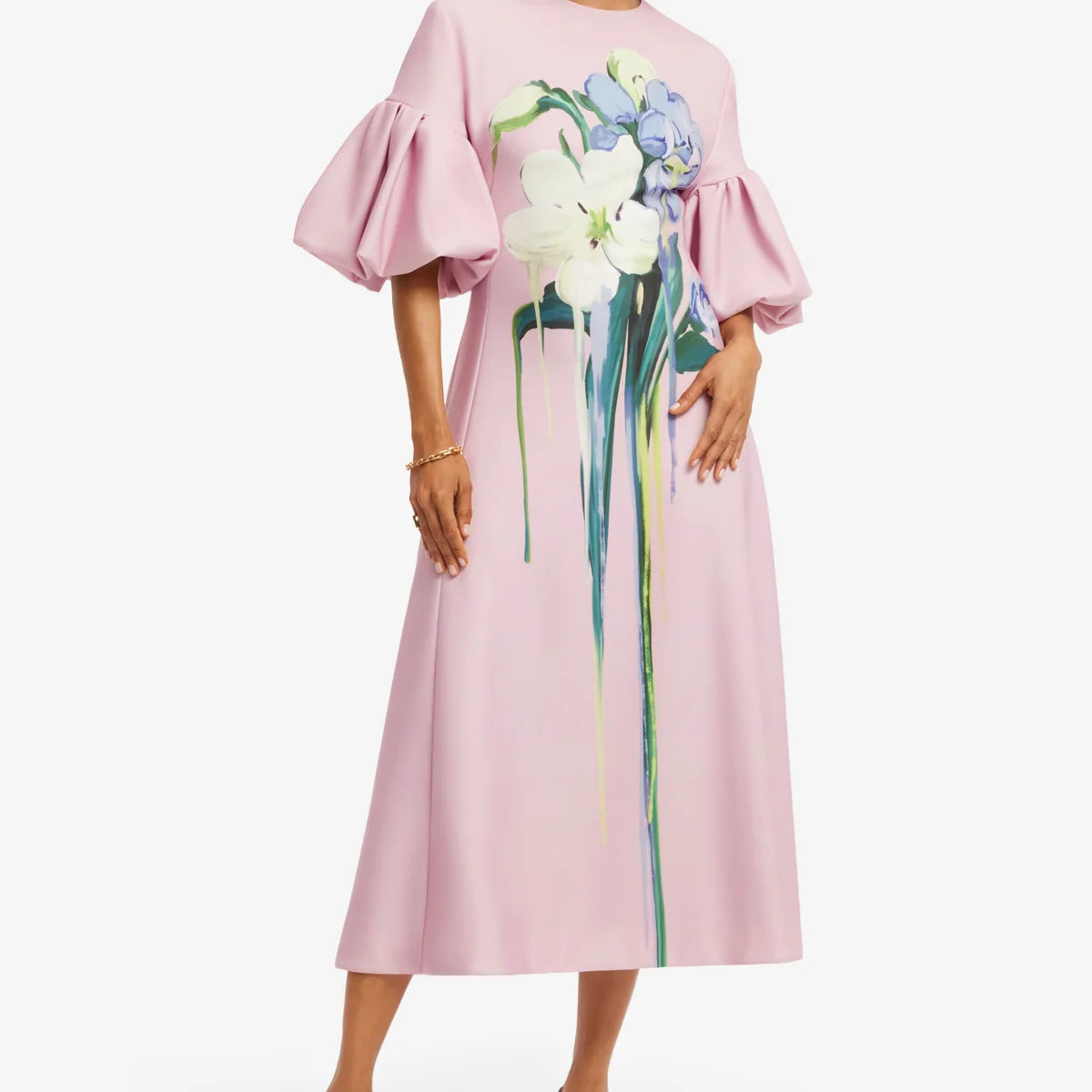 Everly Midi Dress - Bouquet Print in Pastel Pink