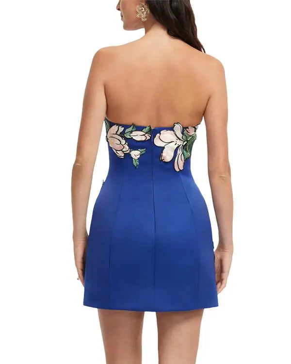 Zaria Applique Floral Bustier Mini Dress - Blue
