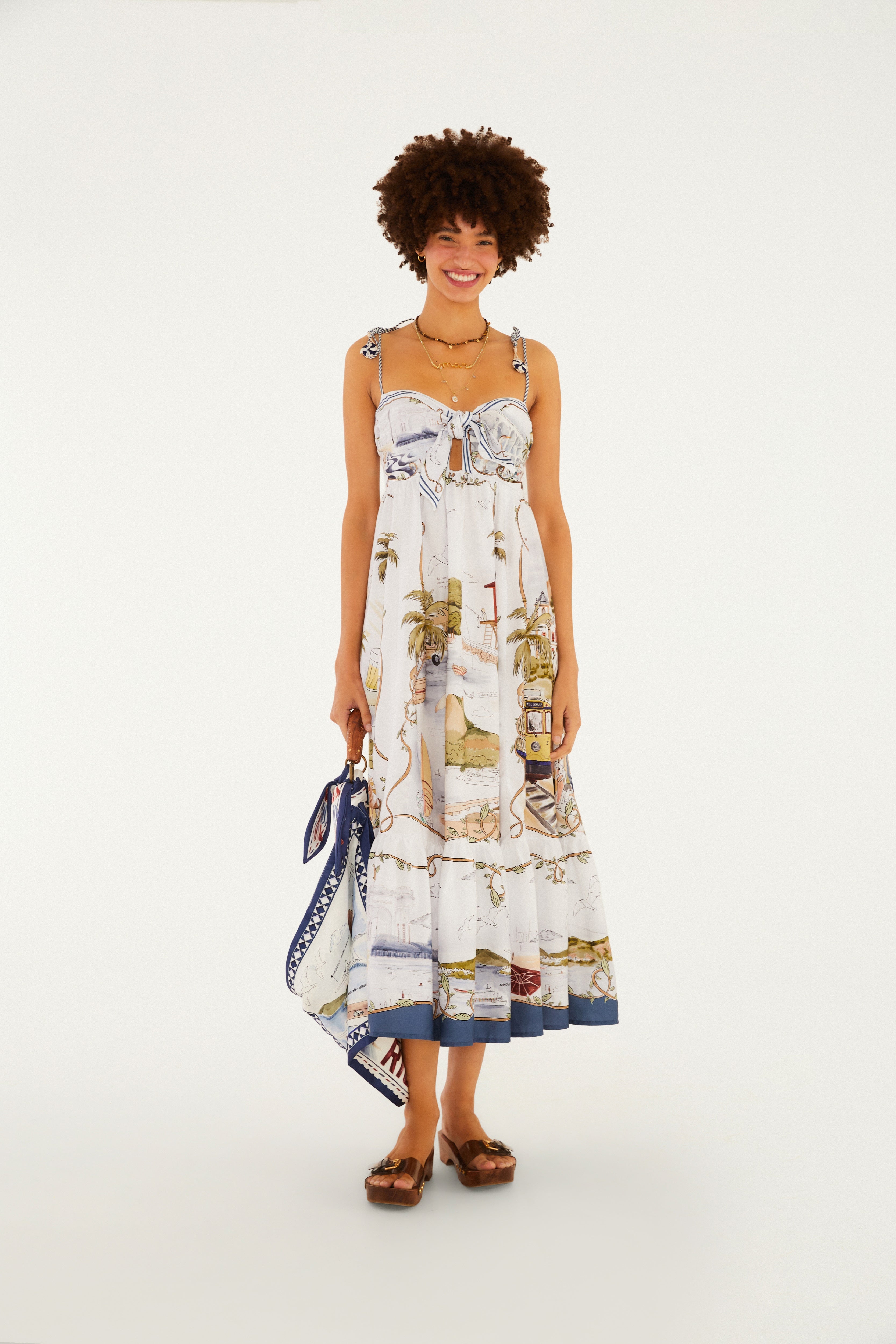 Vestido Longo Estampado Rio a Dentro