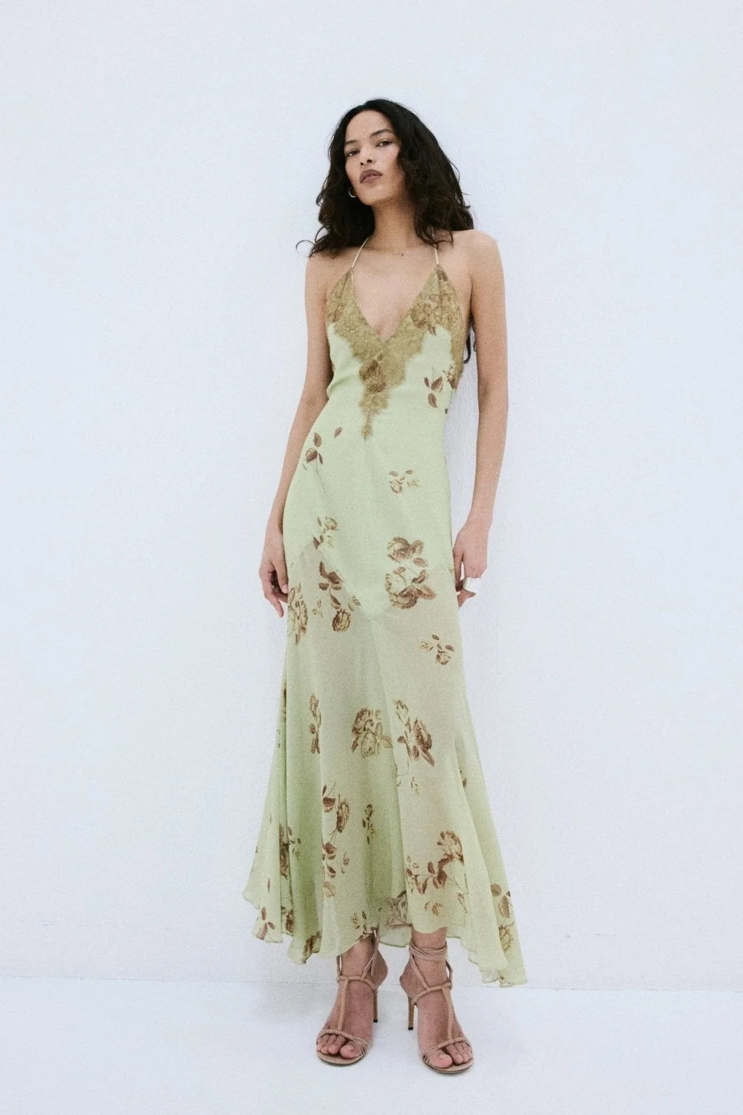 CIELO MIDAXI DRESS & CAPE IN ROSA PALO GREEN VISCOSE GEORGETTE