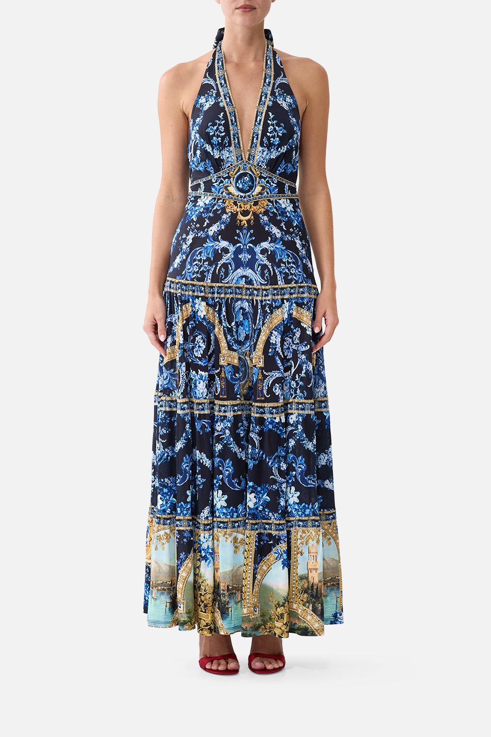 HALTER JERSEY DRESS WITH TIERED SKIRT SWEET SACRÉ BLEU